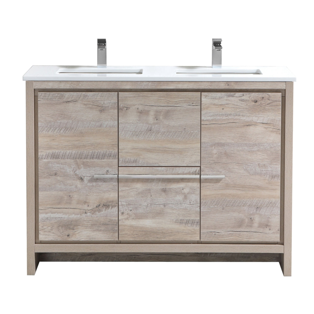 KubeBath Dolce 48 Inch Double Sink Bathroom Vanity with White Quartz Countertop & Ceramic Undermount Sinks - Freestanding Modern Vanity for Master Bathroom or Guest Bath