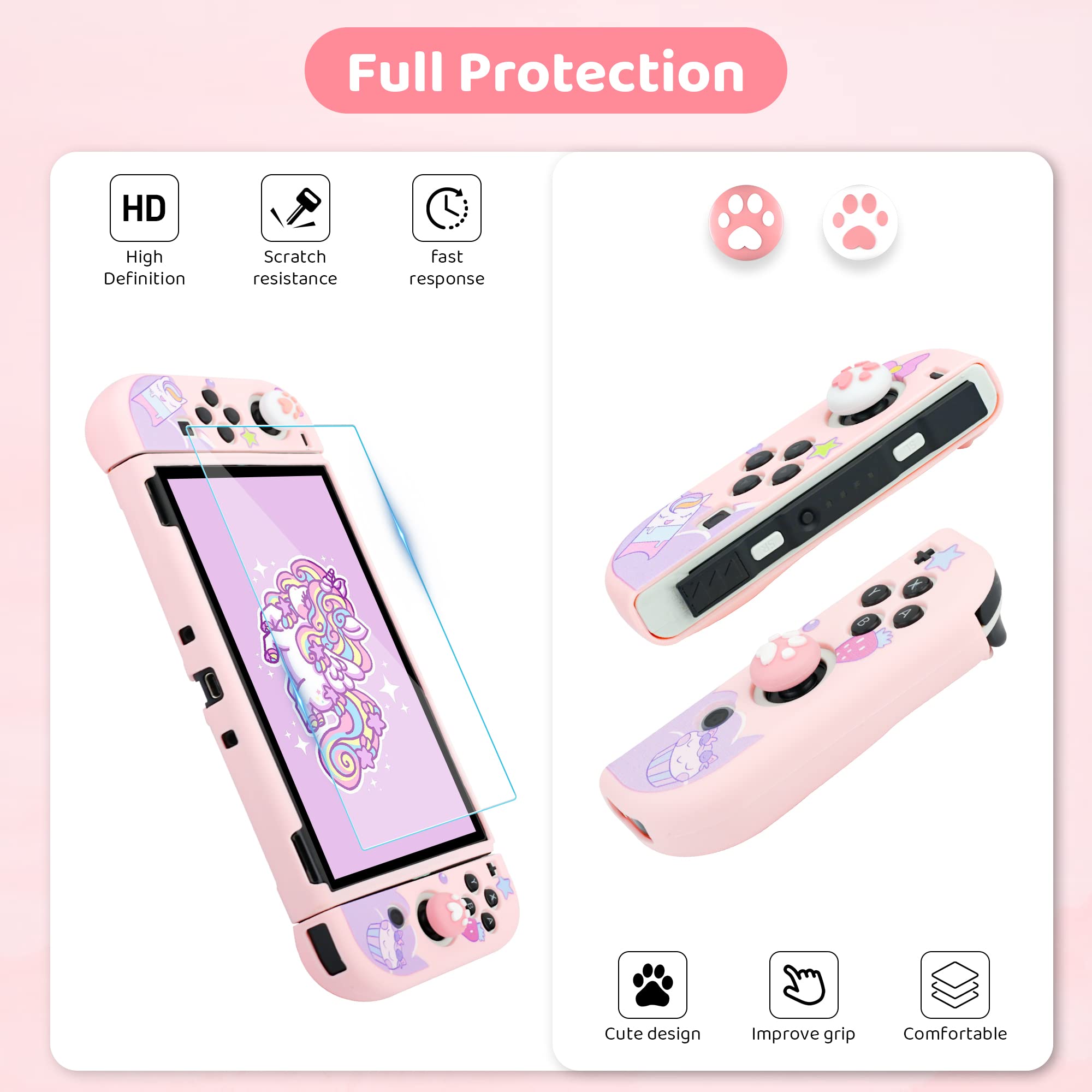 **Pink Unicorn Nintendo Switch OLED Travel Carrying Case - Slim Portable Storage Bag with Soft TPU Cover, Shoulder Strap, Screen Protector & 2 Thumb Caps - Perfect for Gaming On-The-Go & Travel Accessories**