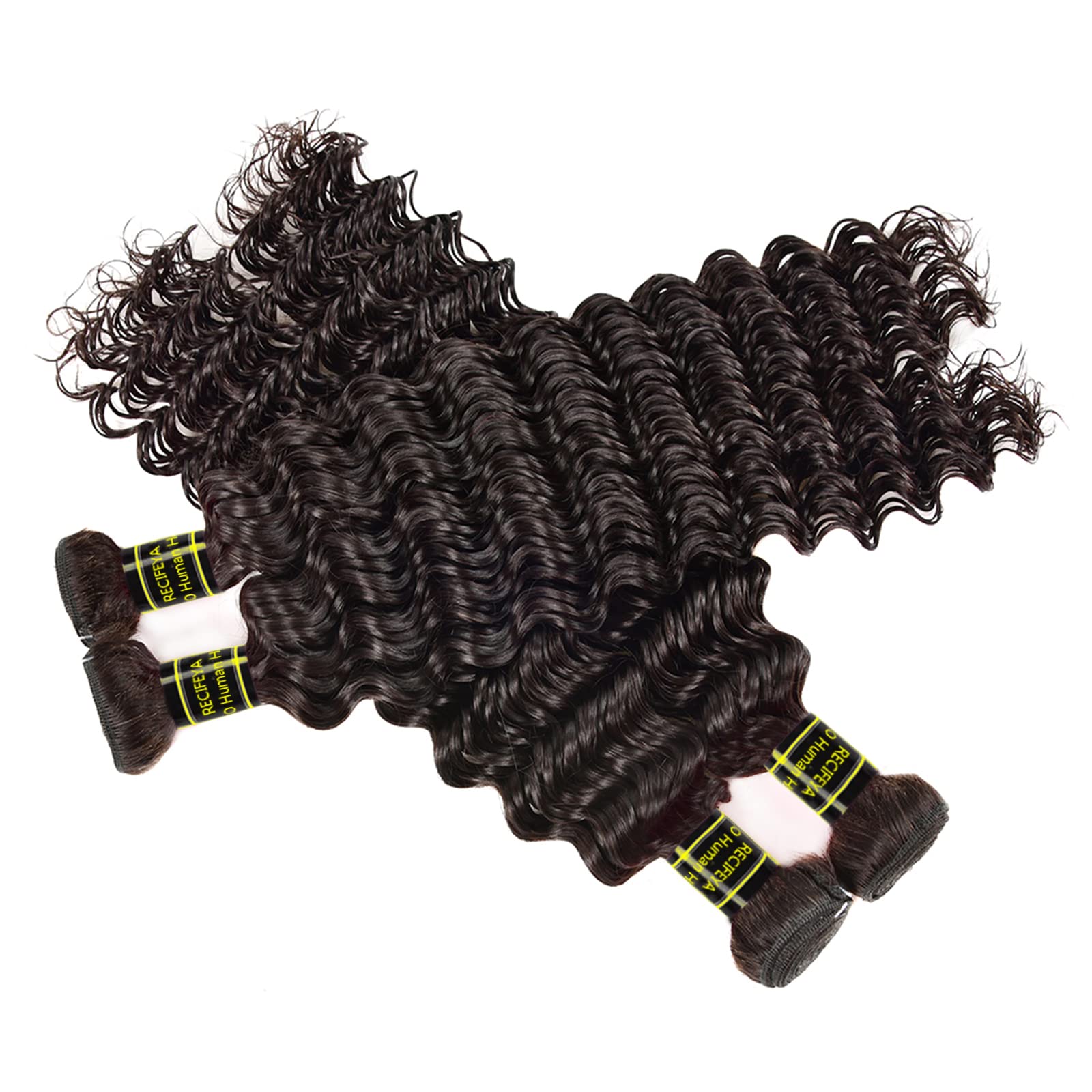 100% Virgin Brazilian Human Hair Bundles - Deep Wave & Curly Hair Extensions - Unprocessed Natural Color (22 24 26 28) - Perfect for Daily Wear, Parties & Special Occasions