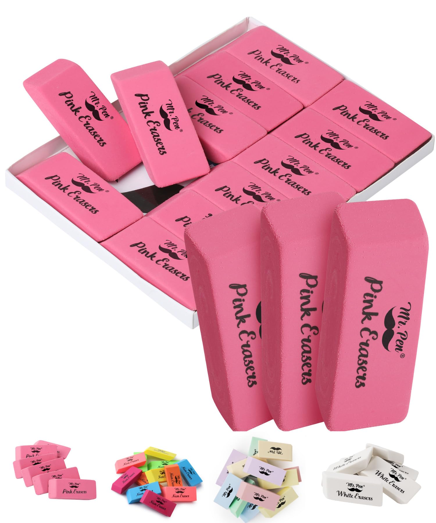 Mr. Pen Pink Pencil Erasers - Large Size (12 Pack) - Premium Quality Erasers for School, Office & Art Projects - Perfect for Students, Teachers & Professionals