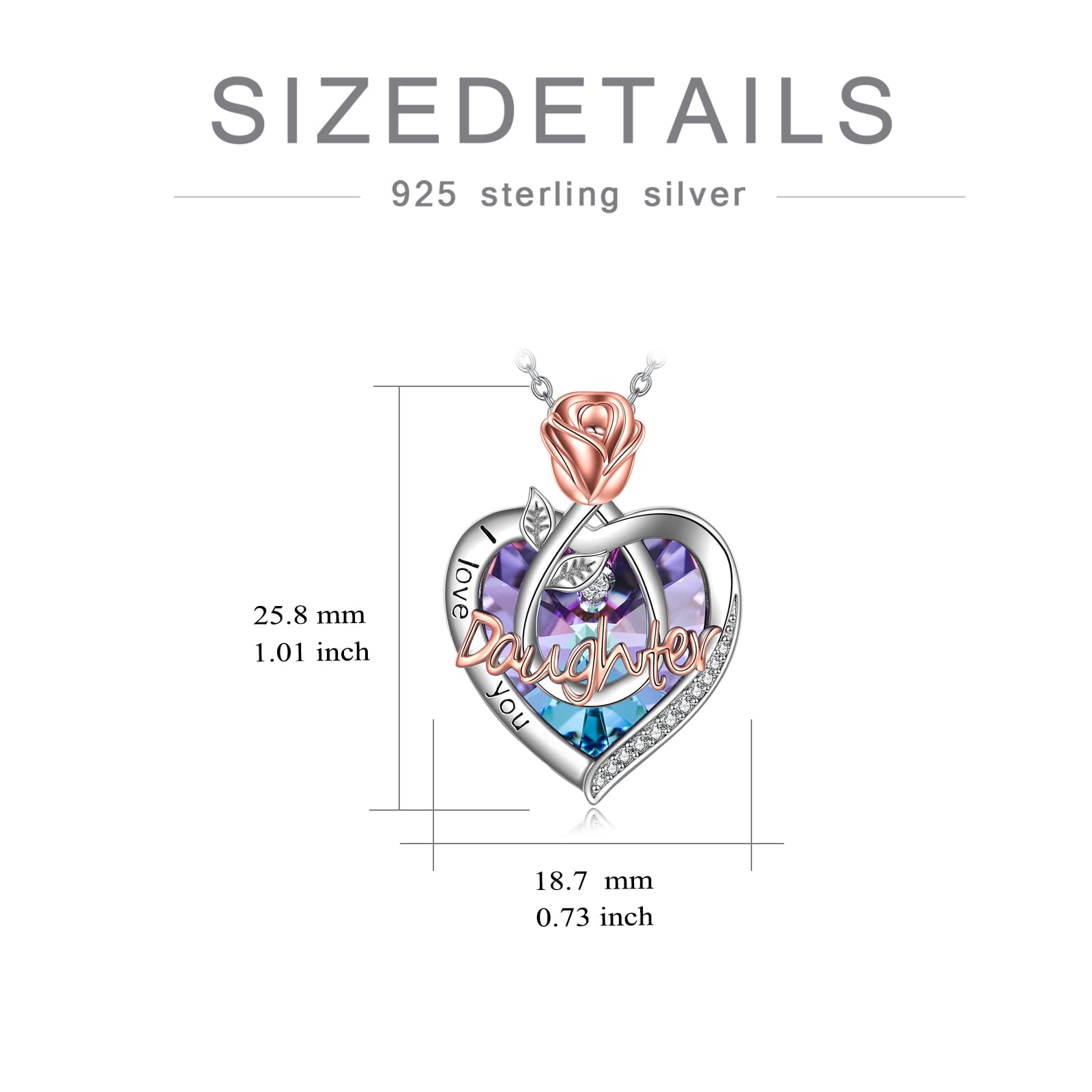 POPKIMI Sterling Silver Rose Flower Heart Jewelry - 925 Silver Crystal Pendant Necklace for Women, Mom, Grandma, Wife, Daughter - Perfect Birthday, Anniversary, Mother's Day Gift for Her - Elegant Jewelry for Weddings, Parties & Special Occasions