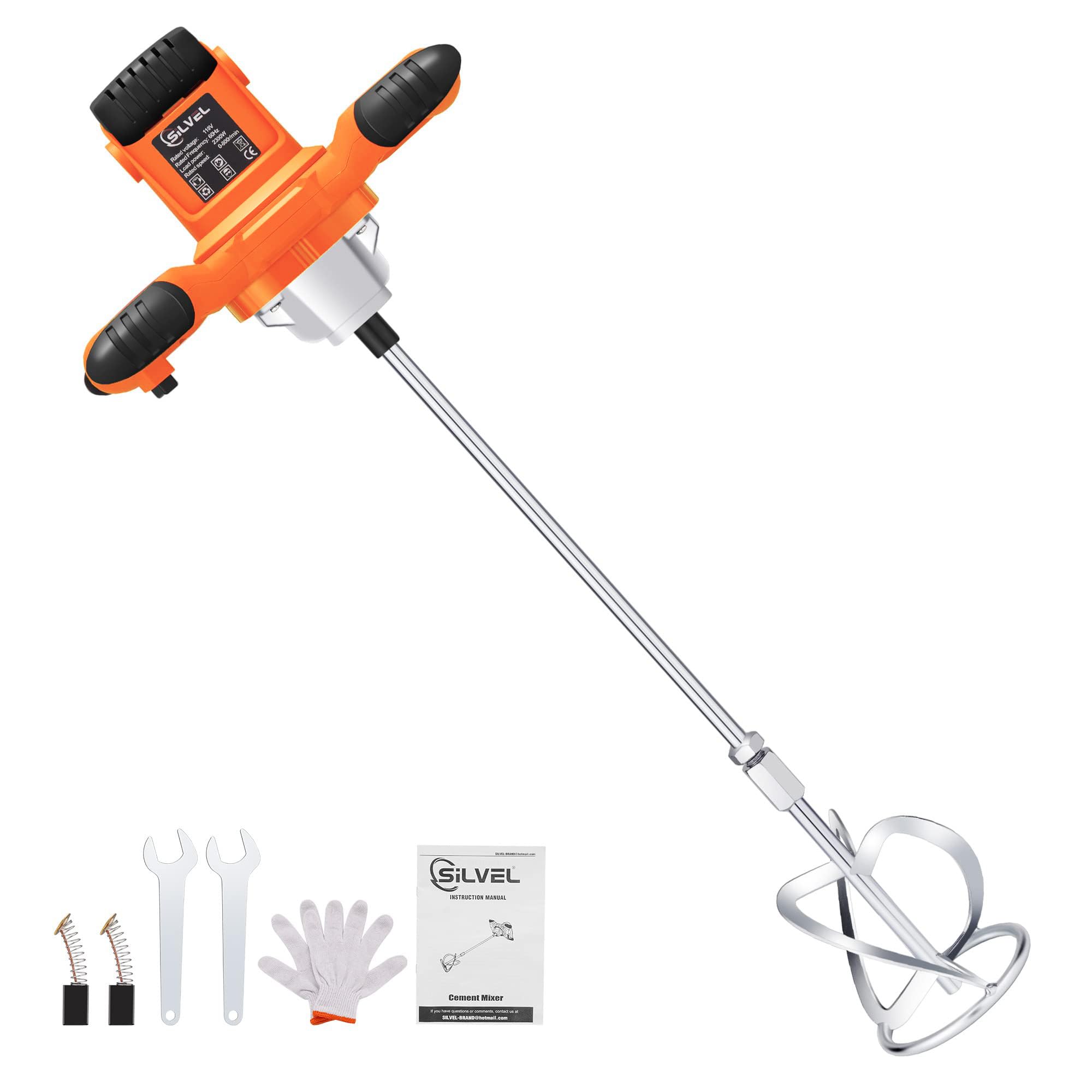 2300W Electric Handheld Concrete Mixer - 6 Adjustable Speed Portable Cement Mixer for Mud, Mortar, Paint & Fodder | Ideal for Construction, DIY Projects & Farm Work (110V)