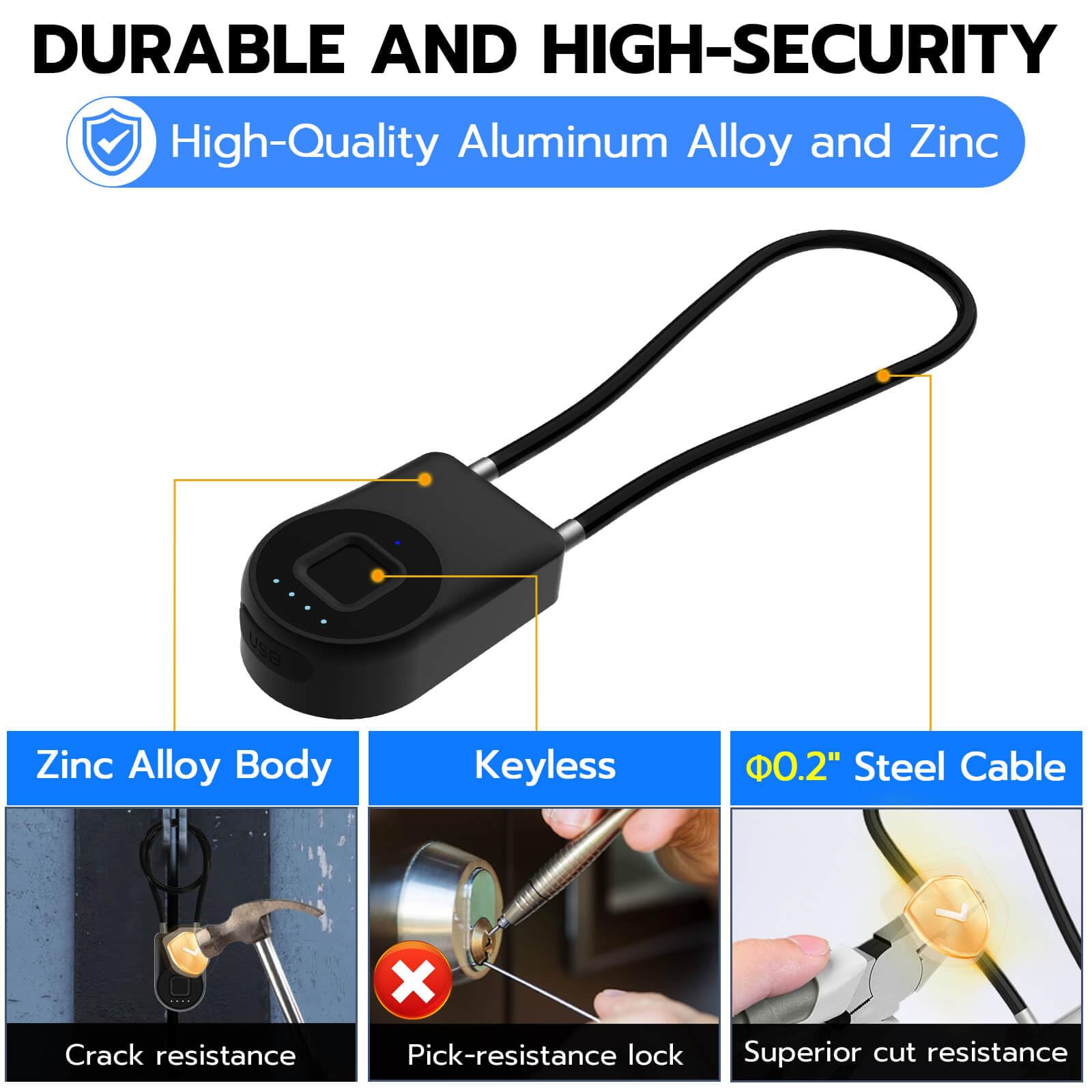 eLinkSmart Fingerprint Cable Lock - 6