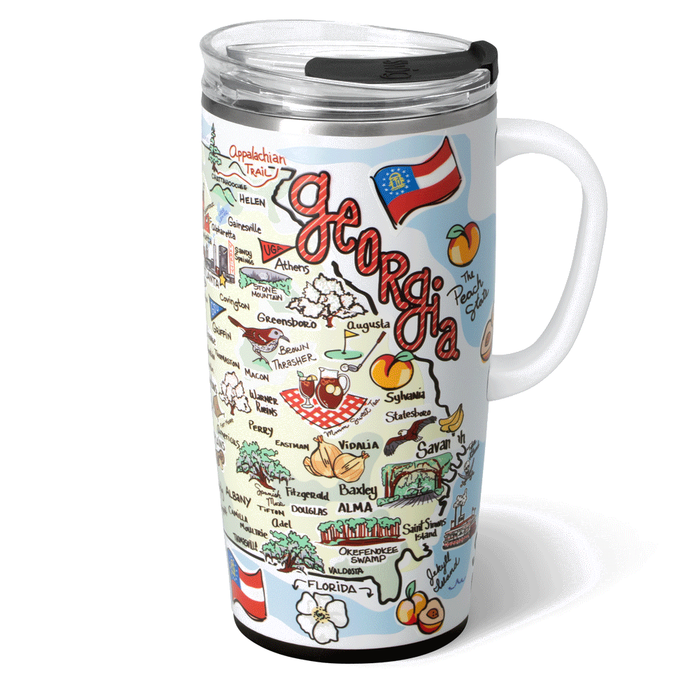 Georgia Travel Mug 22oz - Insulated Stainless Steel Coffee Tumbler with Lid & Handle - Perfect for Commuting, Camping & Office Use
