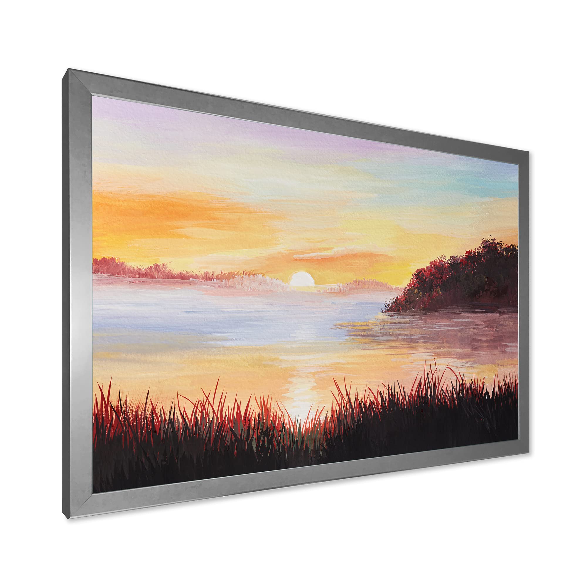 DesignQ Coastal Lake Reeds Framed Wall Art - Nautical Home Decor for Living Room, Bedroom & Office