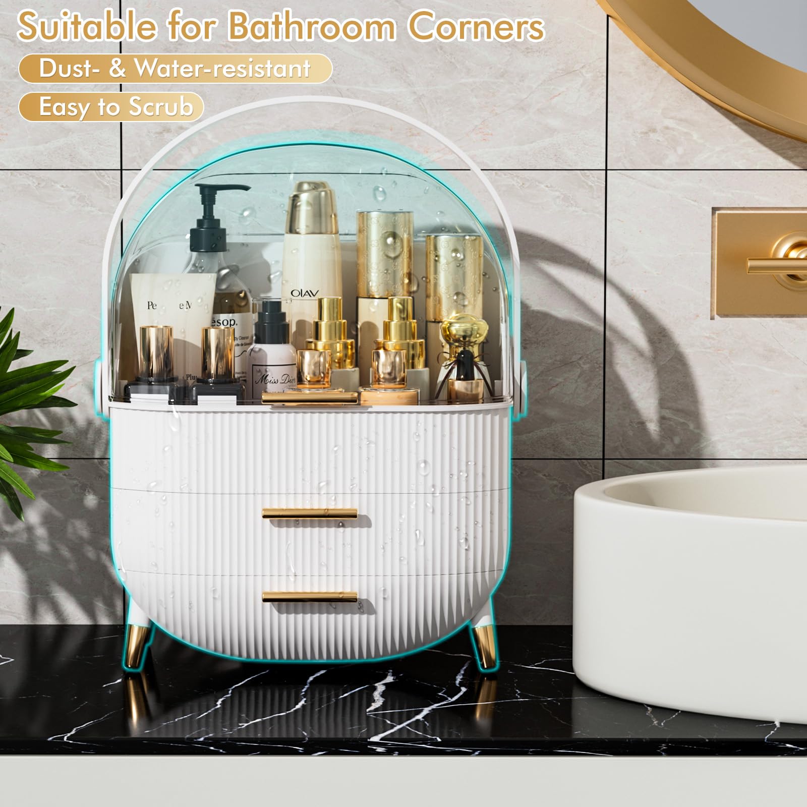 Clear Acrylic Makeup Organizer with Transparent Cover - Cosmetic & Skincare Storage Case for Lipstick, Brushes, and Beauty Products | Perfect for Bathroom Countertop, Bedroom Vanity, and Travel Organization