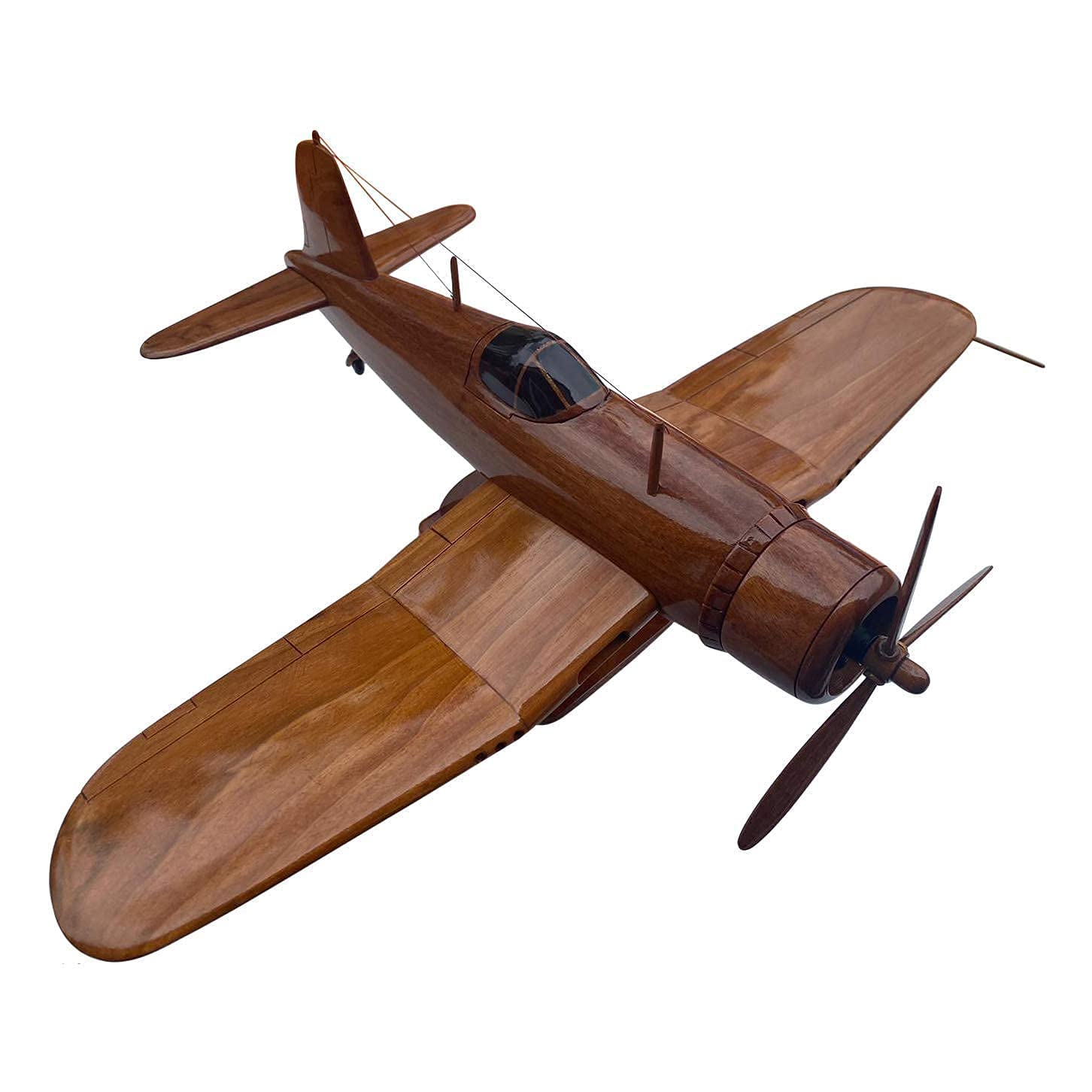 F4U Corsair Mahogany Wood Desktop Airplane Model - Handcrafted WWII Fighter Plane Replica - Perfect for Office Decor, Aviation Enthusiast Gifts & Home Display