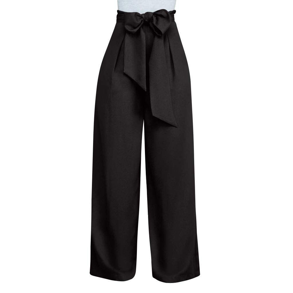 JOFOW Women's Casual High Waisted Wide Leg Pants - Elastic Drawstring Waist, Loose Straight Leg Trousers for Work, Travel & Everyday Comfort