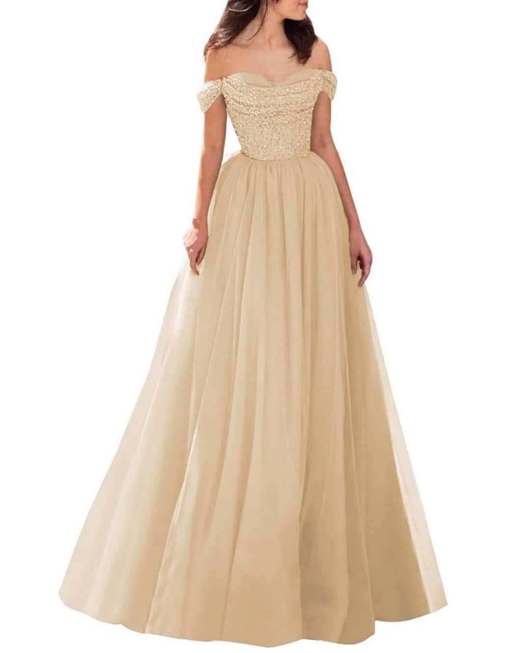 Sparkly Sequin Prom Dresses 2024 | Off Shoulder Long Formal Gowns | A-Line Tulle Ball Gowns for Women | Perfect for Homecoming, Quinceañera & Evening Parties