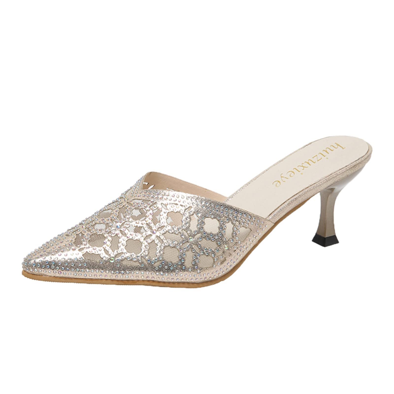 Stylish Women's Summer Rhinestone High Heel Sandals - Pointed Toe Hollow Out Comfortable Sexy Dress Shoes for Party, Wedding & Evening Occasions
