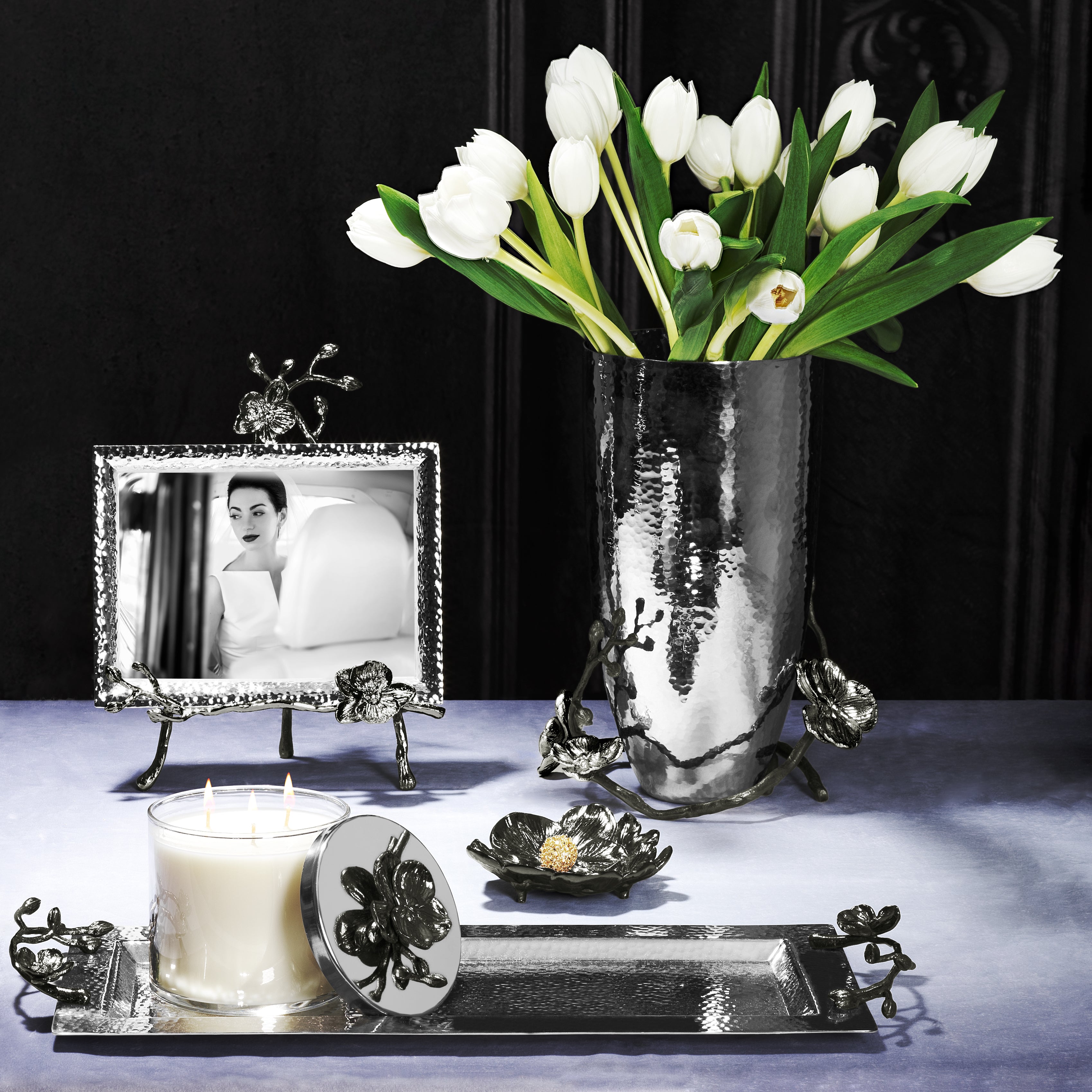 Elegant Black Orchid Serving Tray - Stylish Wooden Tray for Tea, Coffee, Breakfast in Bed, Party Snacks & Home Decor - Perfect for Entertaining & Gift Giving