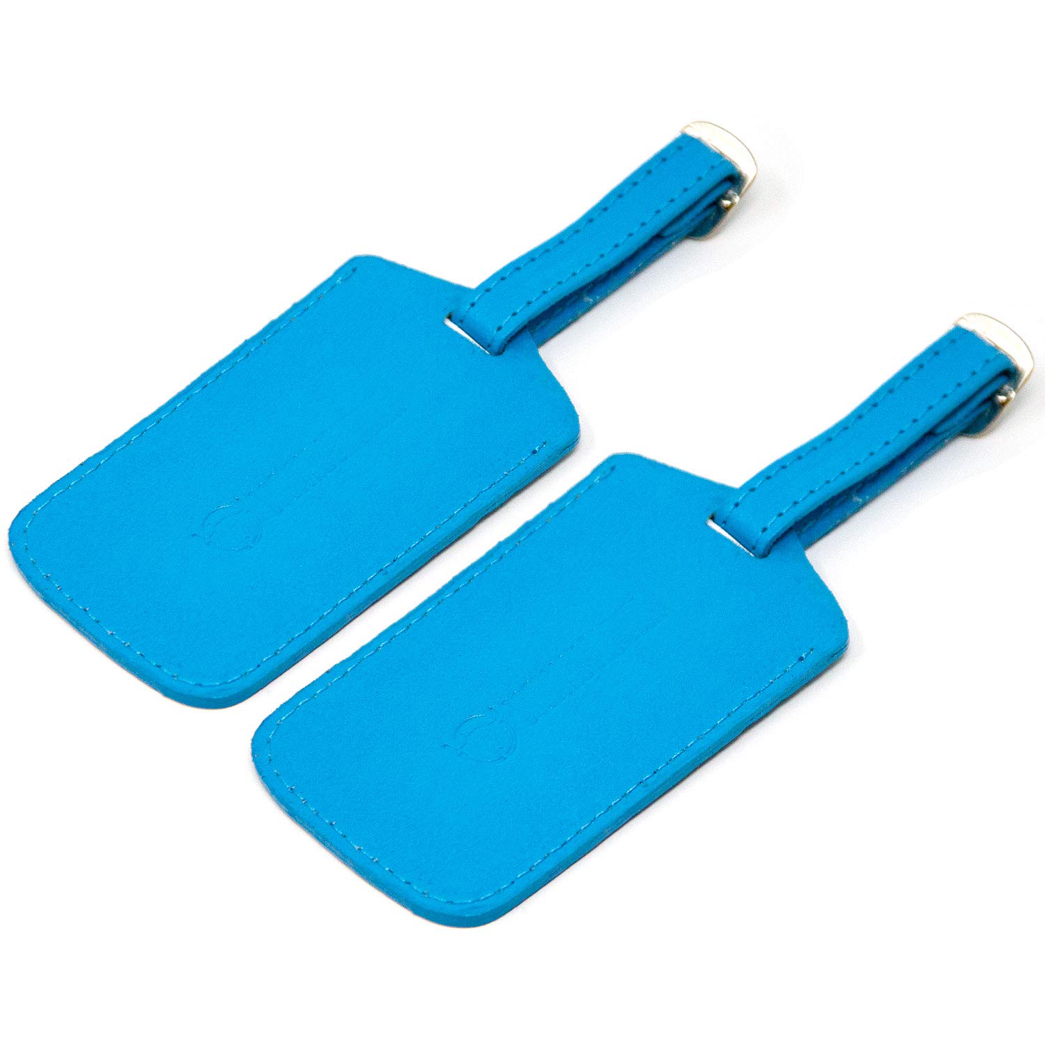 Genuine Leather Luggage Tags with Adjustable Strap, Address Card & Privacy Cover - Set of 2 (Cyan) - Perfect for Travel, Suitcases, Backpacks & Carry-Ons
