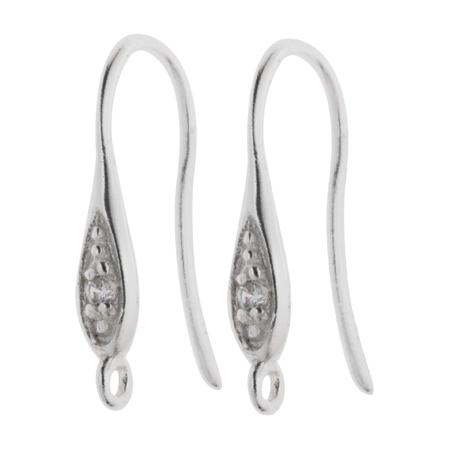2-Piece .925 Sterling Silver Teardrop CZ Crystal Earrings with French Hook Earwires - 19mm Jewelry Findings for Bridal, Party & Everyday Wear
