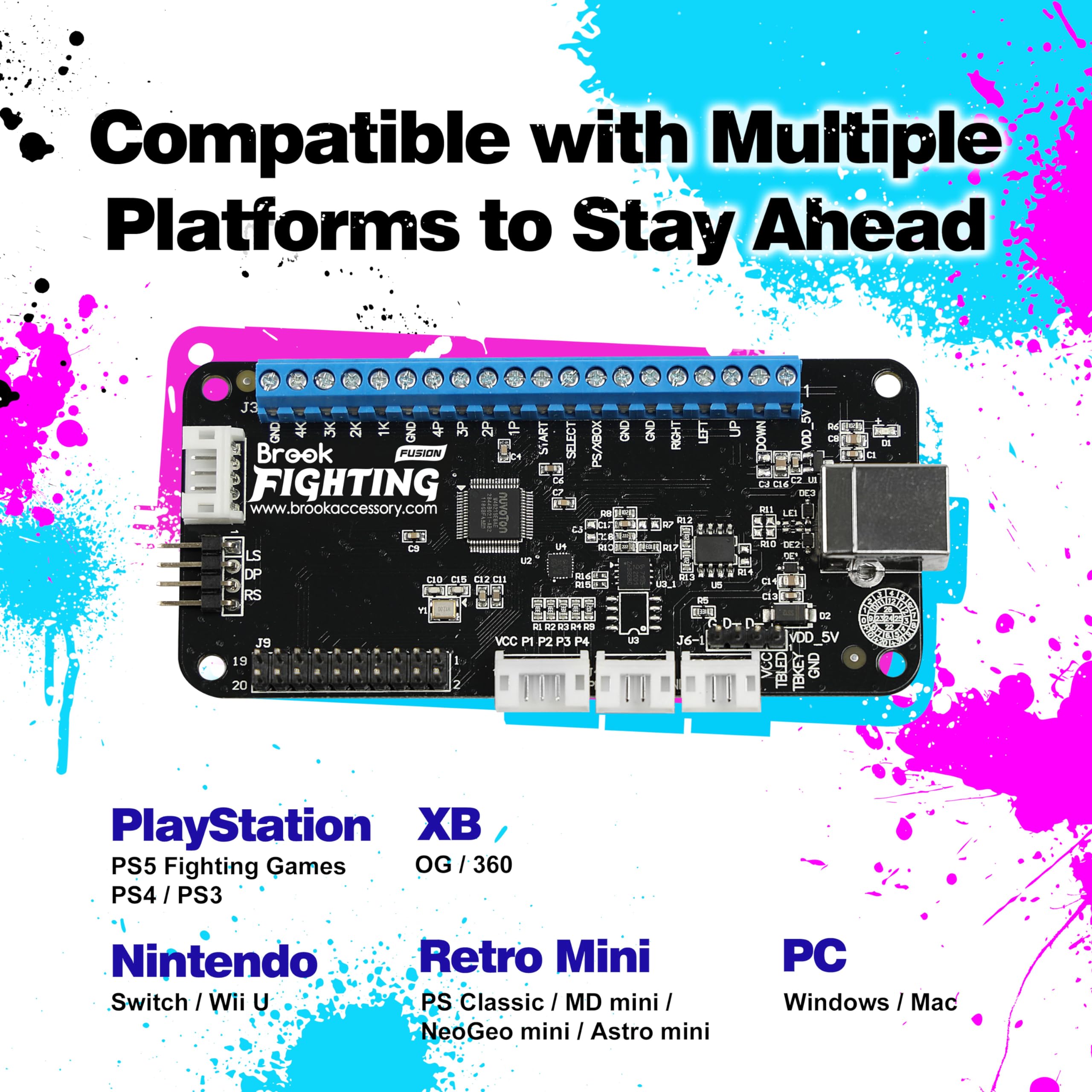 Brook Universal Fighting Board Fusion - Preinstalled Header Version for PS5 Fighting Games, Compatible with Street Fighter 6 & Tekken 8 | Perfect for Competitive Gaming & Arcade-Style Play at Home