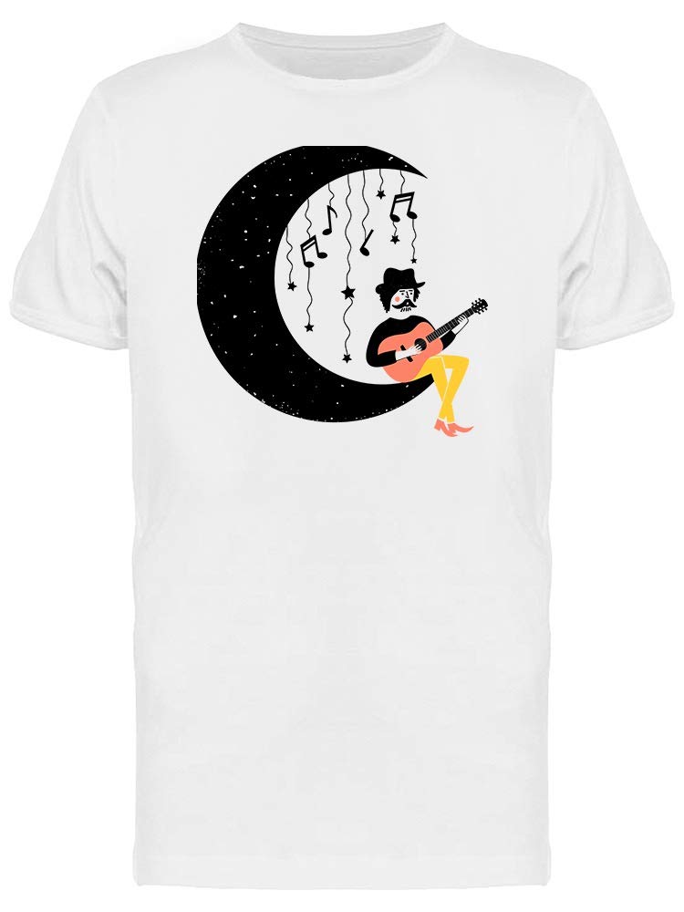 Moon Musician Acoustic Stars Graphic T-Shirt for Men - Soft Cotton White Tee - Perfect for Concerts, Music Festivals & Casual Wear