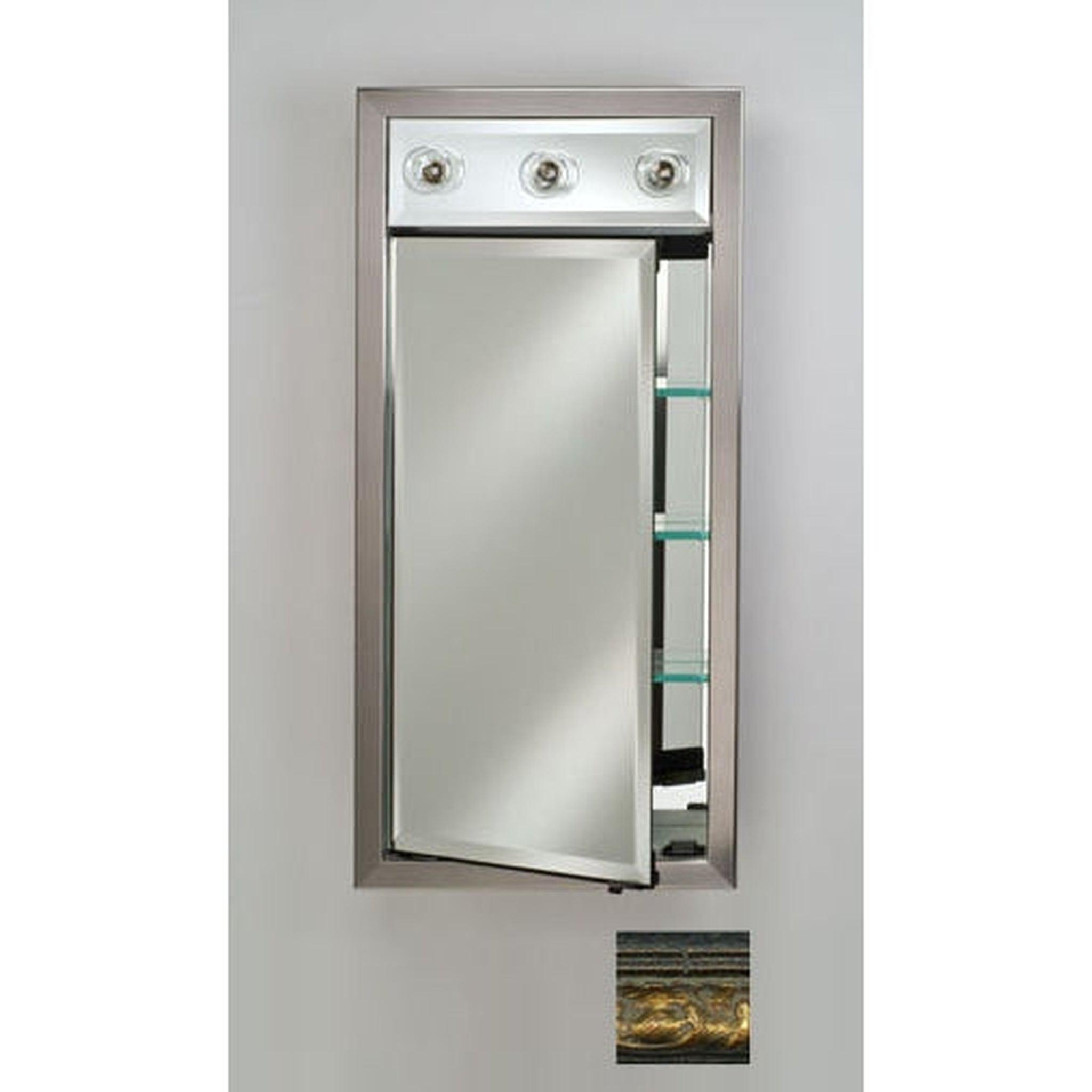 Afina Signature 17x34 Inch Tuscany Antique Gold Recessed Medicine Cabinet - Left Hinged Single Door with Modern LED Lights - Perfect for Bathroom Vanity & Small Space Storage