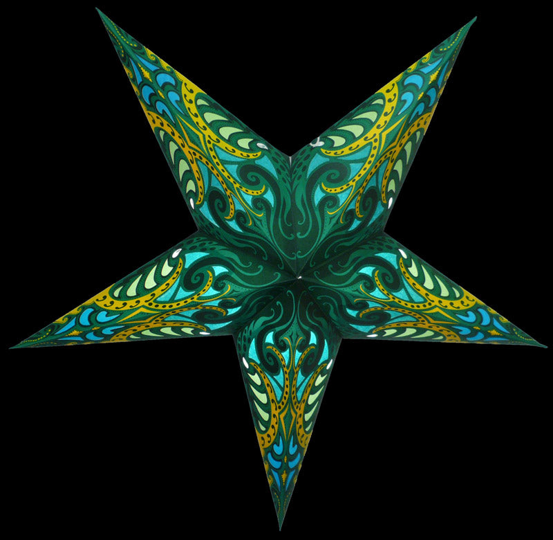 24 Green Splash Paper Star Lanterns - Hanging Wedding & Party Decorations for Indoor/Outdoor Events, Birthday Celebrations and Festive Home Decor