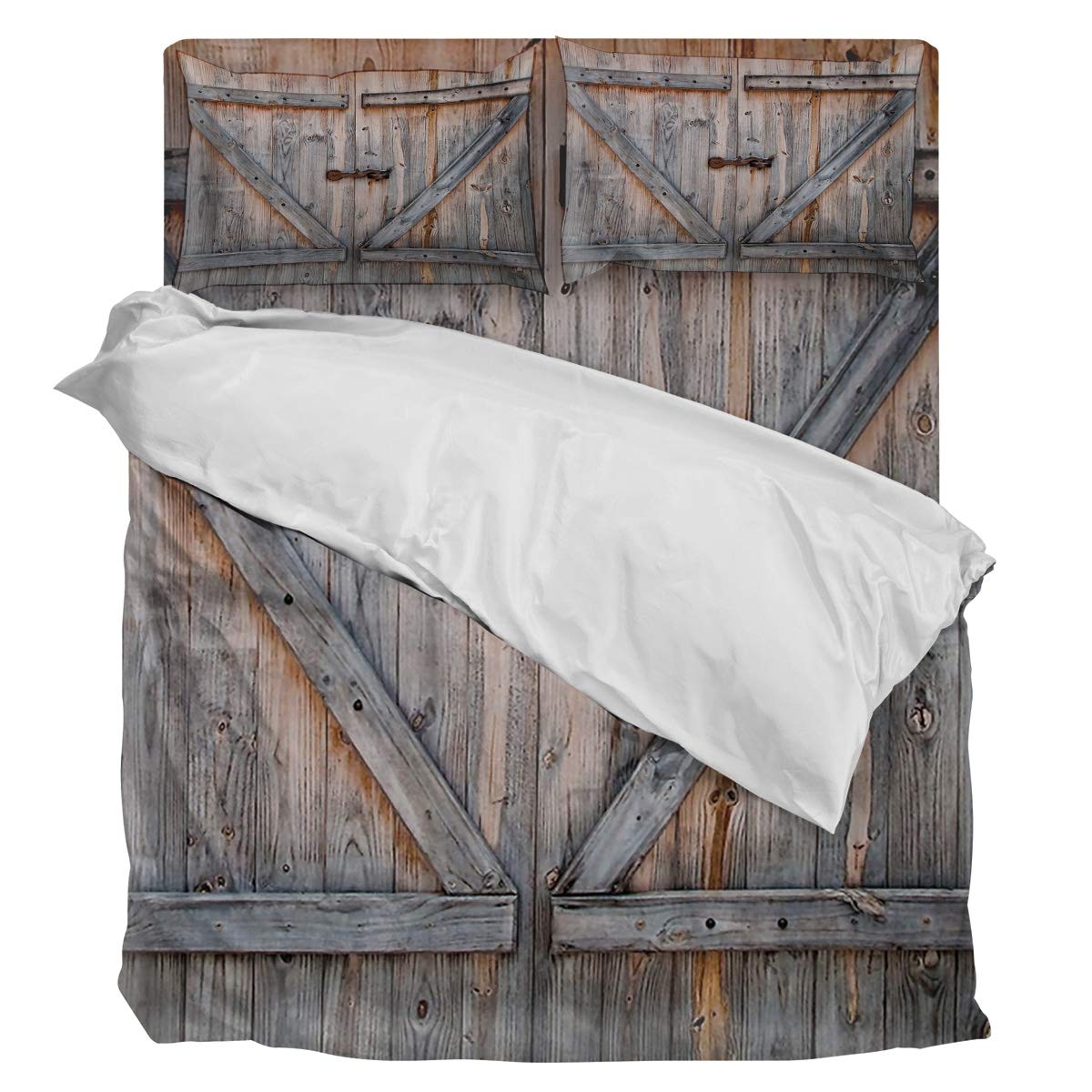 Luxury 4-Piece King Size Sunflower Duvet Cover Set - Soft Comforter Cover with 1 Duvet Cover, 1 Bed Sheet & 2 Pillowcases - Rustic Farmhouse Wooden Barn Door Design for Cozy Bedroom Decor