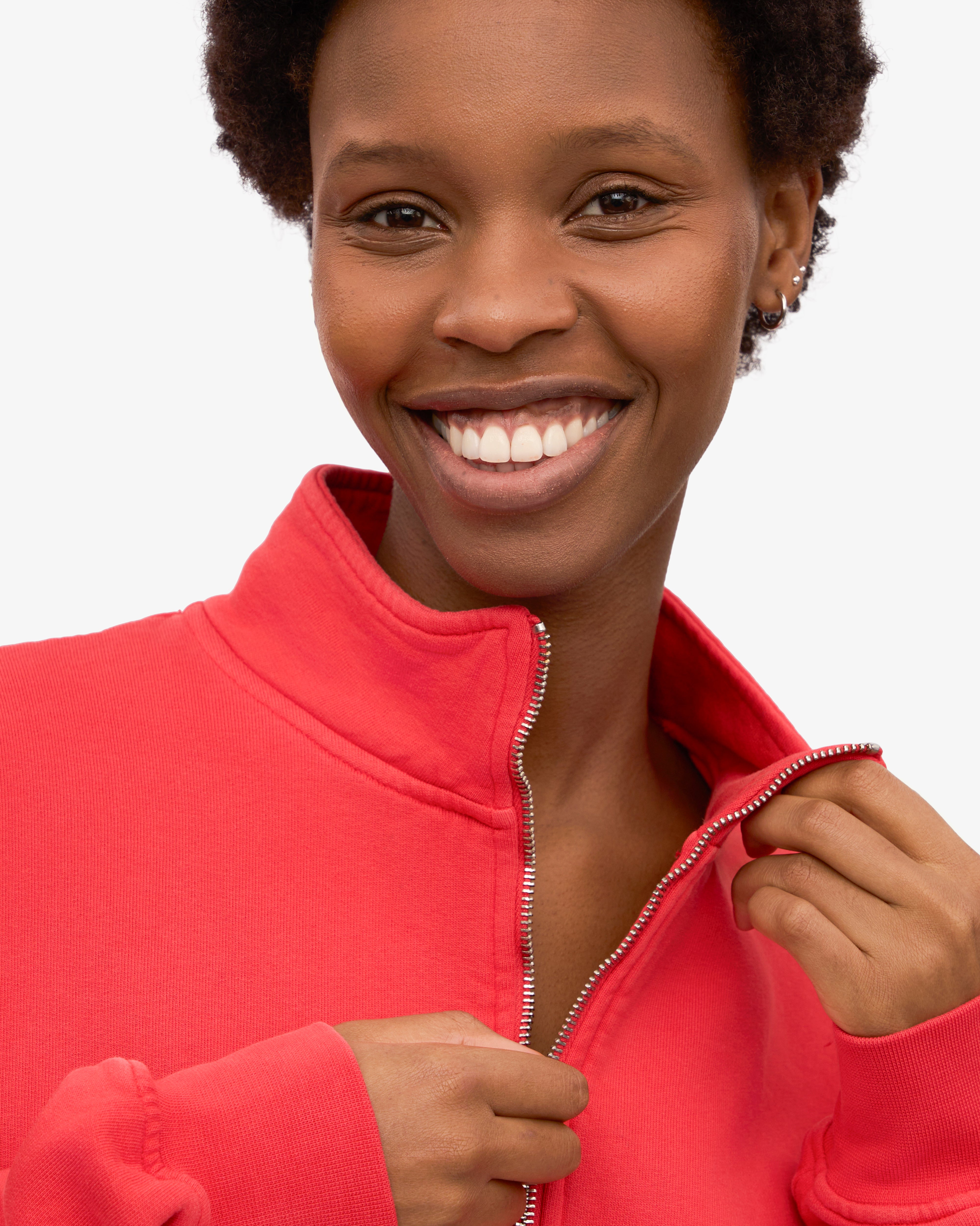 Organic Quarter Zip Sweatshirt for Men - Red Tangerine Color | Eco-Friendly Cotton Pullover | Perfect for Outdoor Activities & Casual Wear