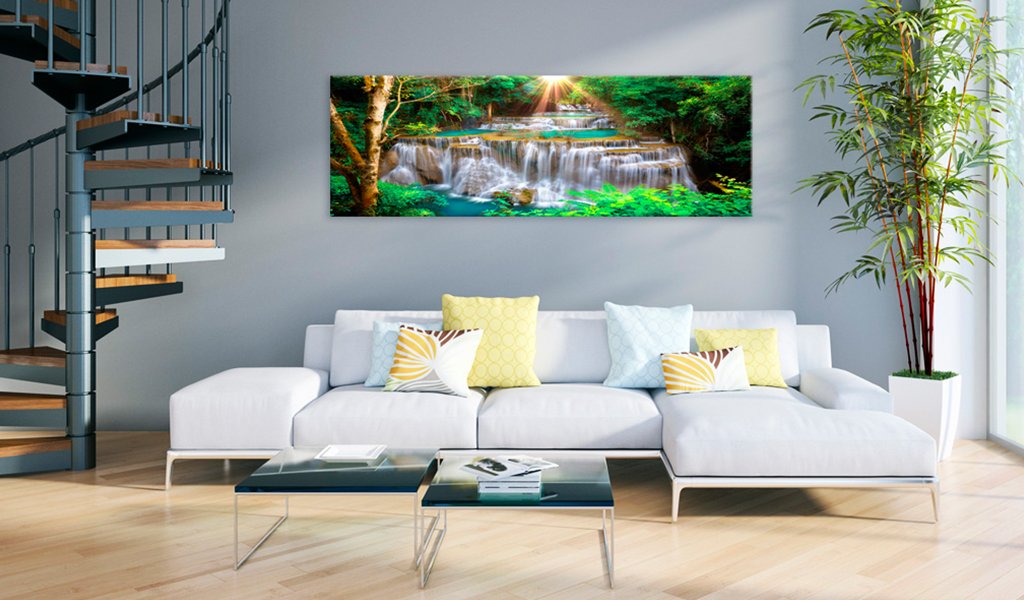 Artgeist Acoustic Canvas Wall Art Print - 47x16 Inch Waterfall Soundproofing Picture with Acoustic Foam for Home & Office Decor | Noise Reduction Wall Art for Living Room, Bedroom, Studio