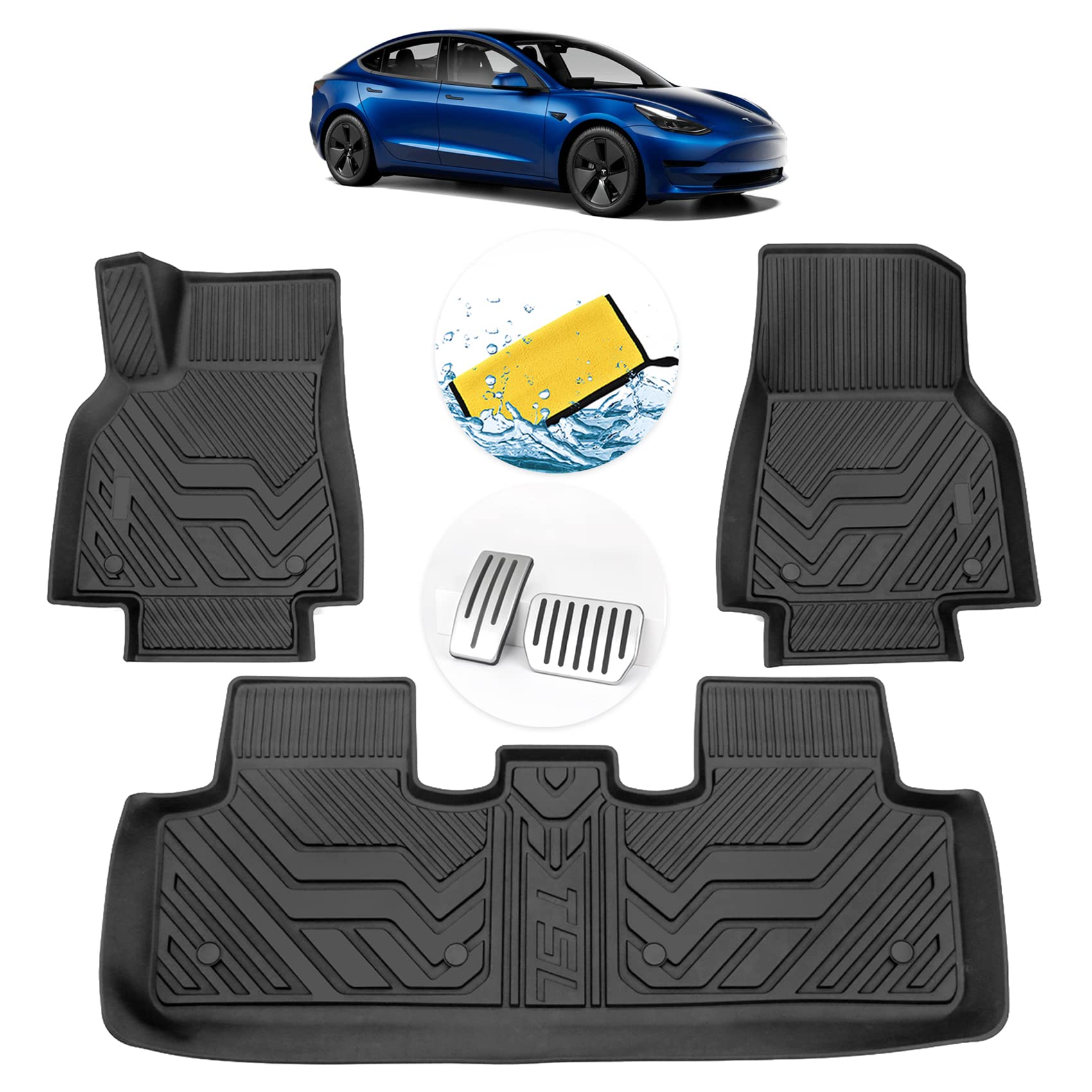 Premium All-Weather Floor Mats for Tesla Model 3 (2020-2022 Models) - 5-Piece Set - Waterproof & Durable Car Floor Liners for Ultimate Protection - Perfect for Daily Commute, Road Trips & Outdoor Adventures