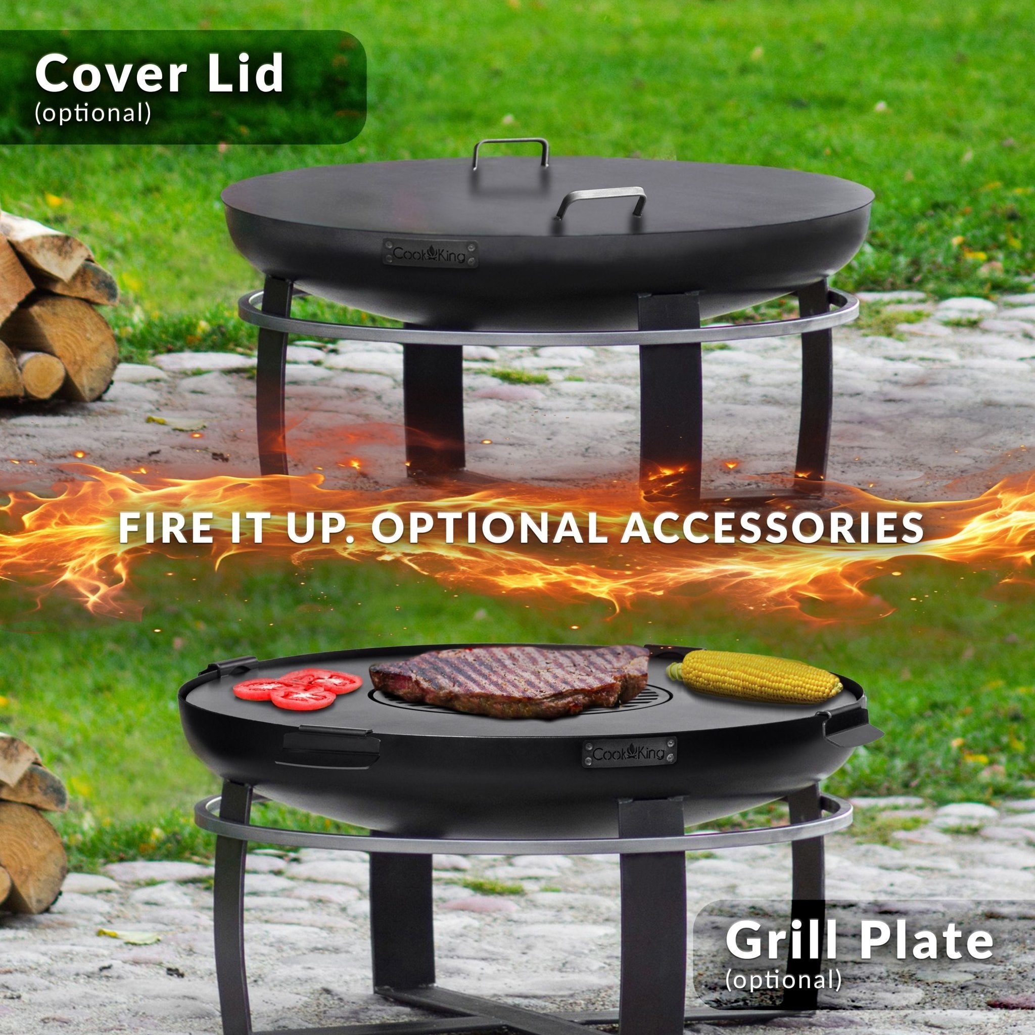 Viking 24 Inch Outdoor Fire Pit - Heavy Duty Steel Fire Bowl for Backyard, Patio, Camping - Perfect for Bonfires, S'mores & Outdoor Gatherings