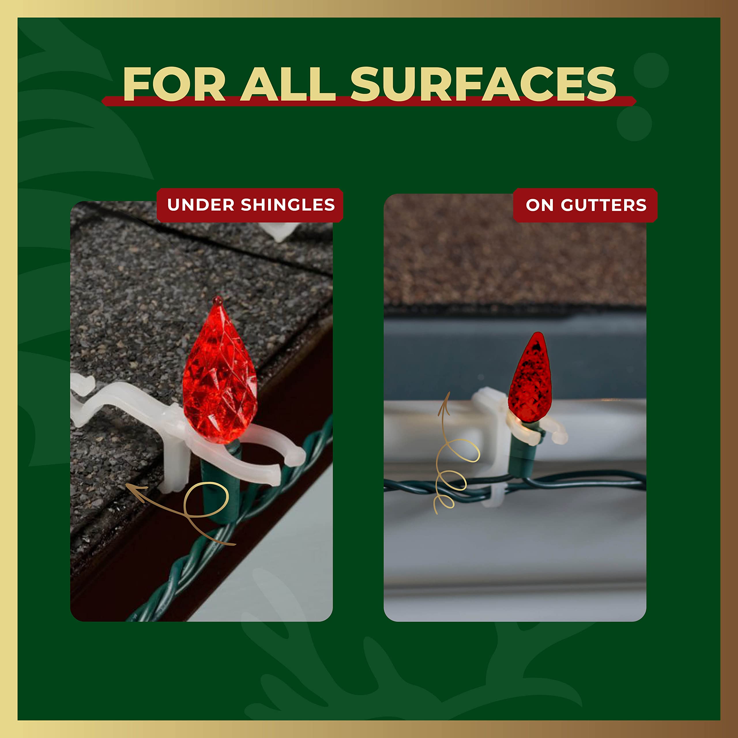 400-Pack All-Purpose Christmas Light Clips for Outdoor Holiday Decorations - Universal Fit for Mini, C6, C7, C9, Rope & Icicle Lights - Easy Shingle & Gutter Mounting (No Tools Needed) - Perfect for Roof, Fence & Window Decor - Made in USA
