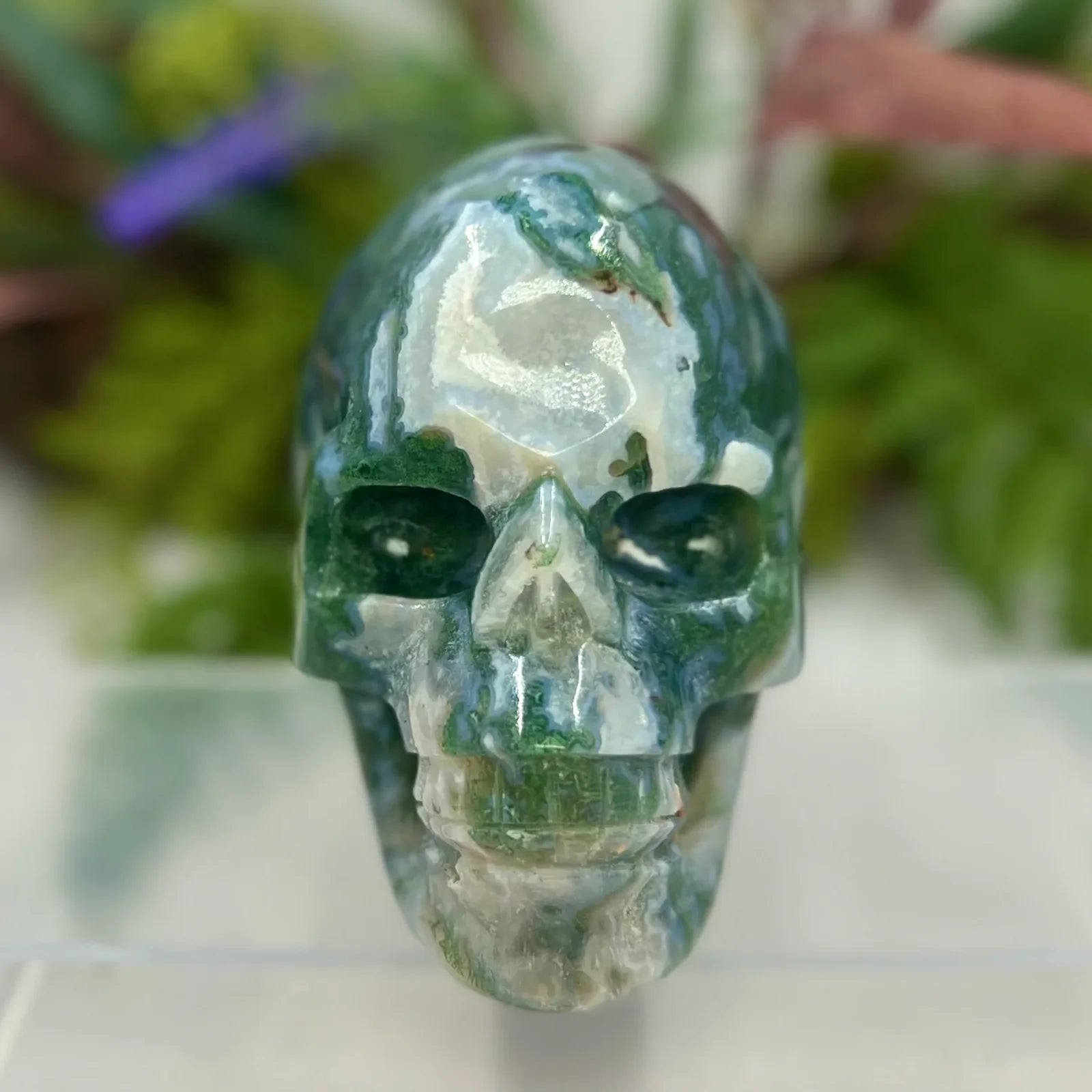Natural Blue Chalcedony Agate Crystal Skull Carving - Handcrafted Healing Stone for Reiki, Meditation & Spiritual Decor | Unique Home Altar & Gift Idea