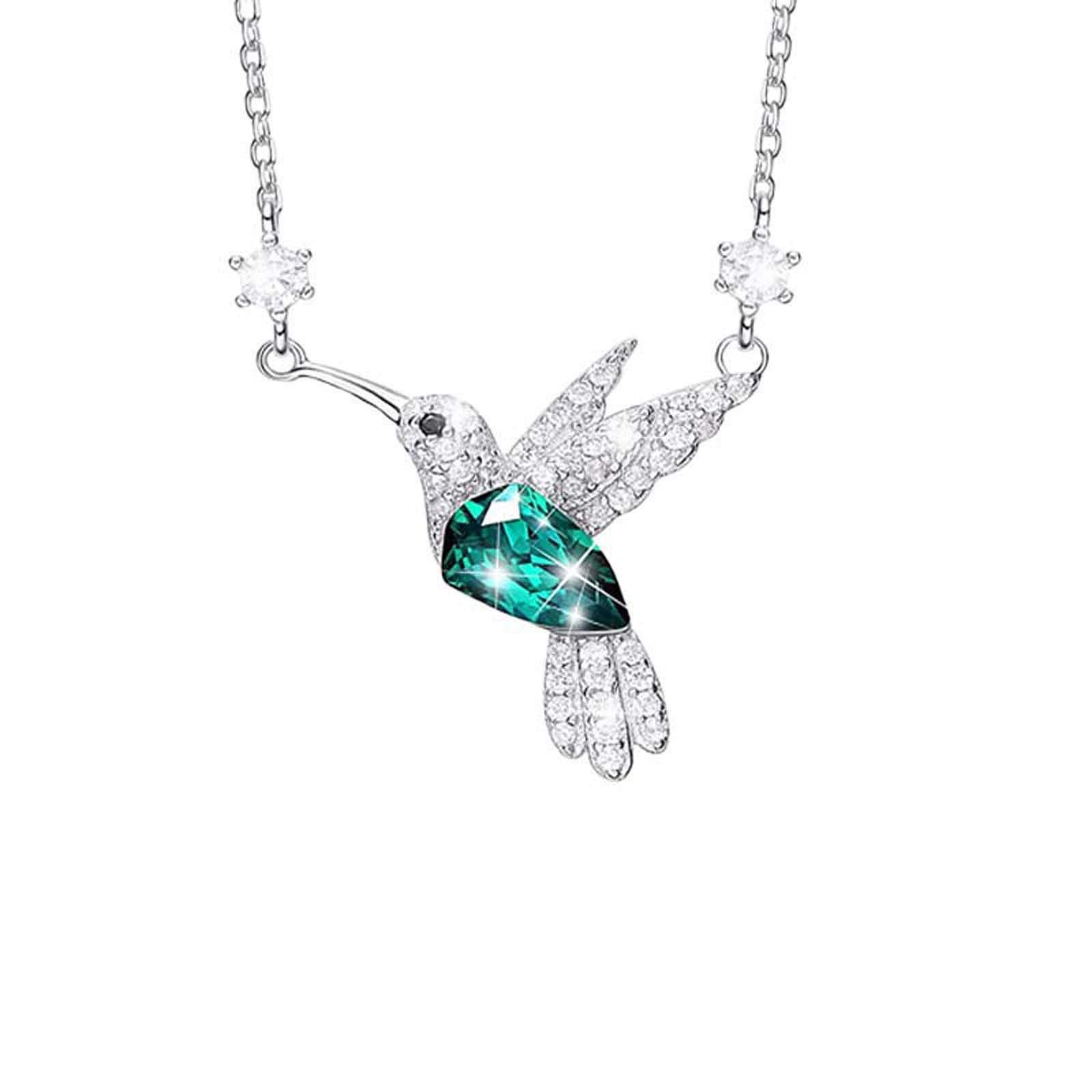 Women's Silver Hummingbird Studded Diamond Necklace - Elegant Bird Chain Pendant for Everyday Wear, Gift Giving & Special Occasions