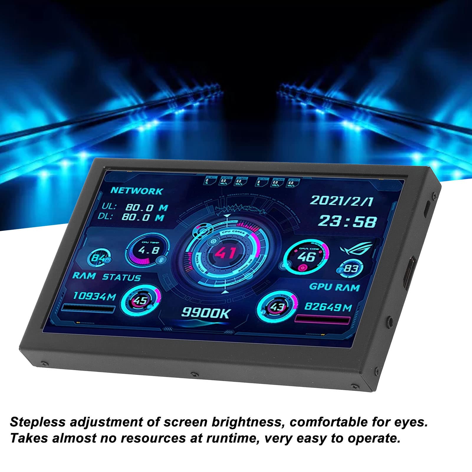 7in PC CPU Hardware Temperature Monitor - High Definition Secondary Display Screen for Computer Case | Real-Time PC Cooling Performance Tracking for Gamers & Overclockers