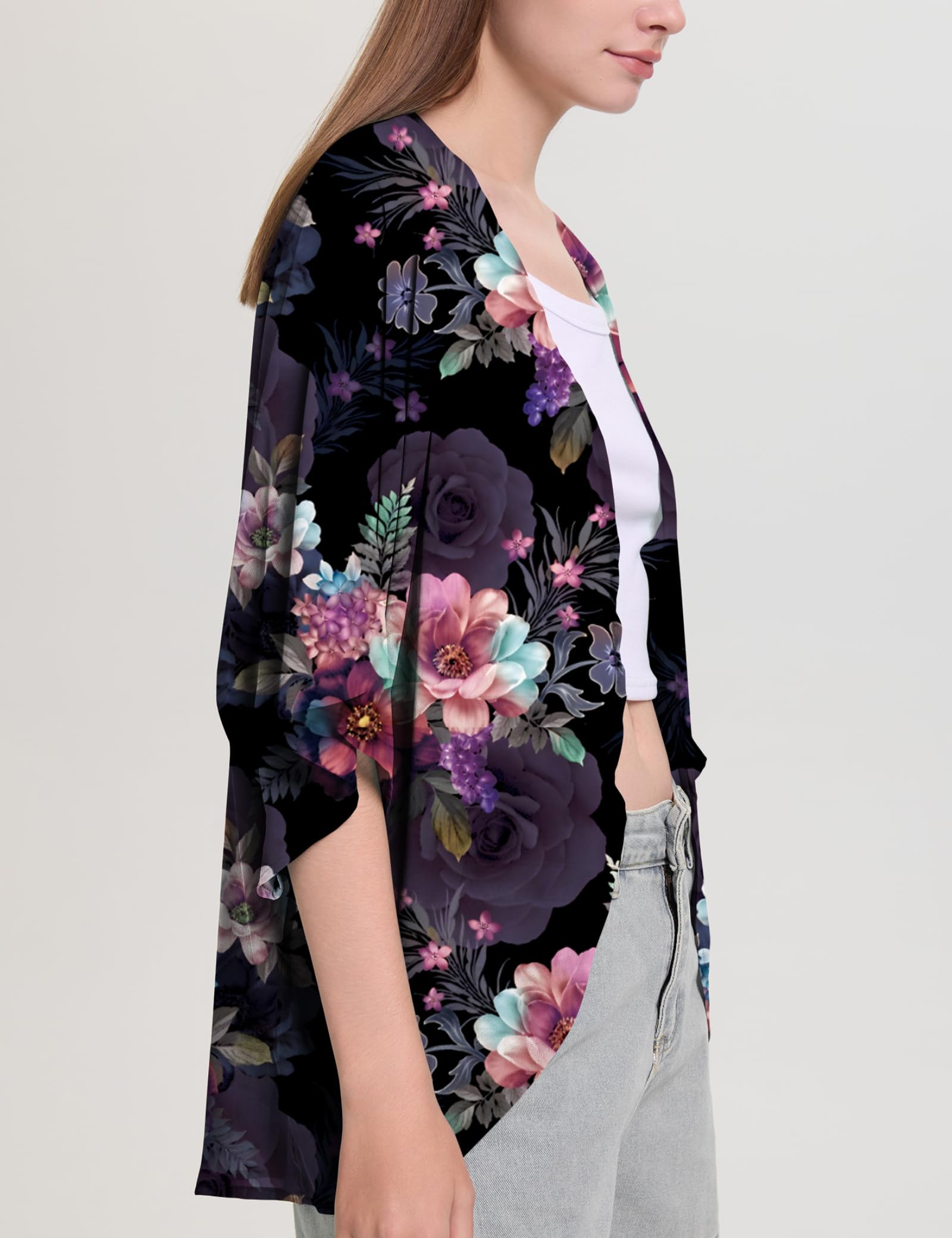Chunoy Women's Lightweight Chiffon Kimono Cardigan - Short Sleeve Open Front Cover Up for Beach, Pool, and Summer Outfits | Casual Loungewear & Boho Style Fashion