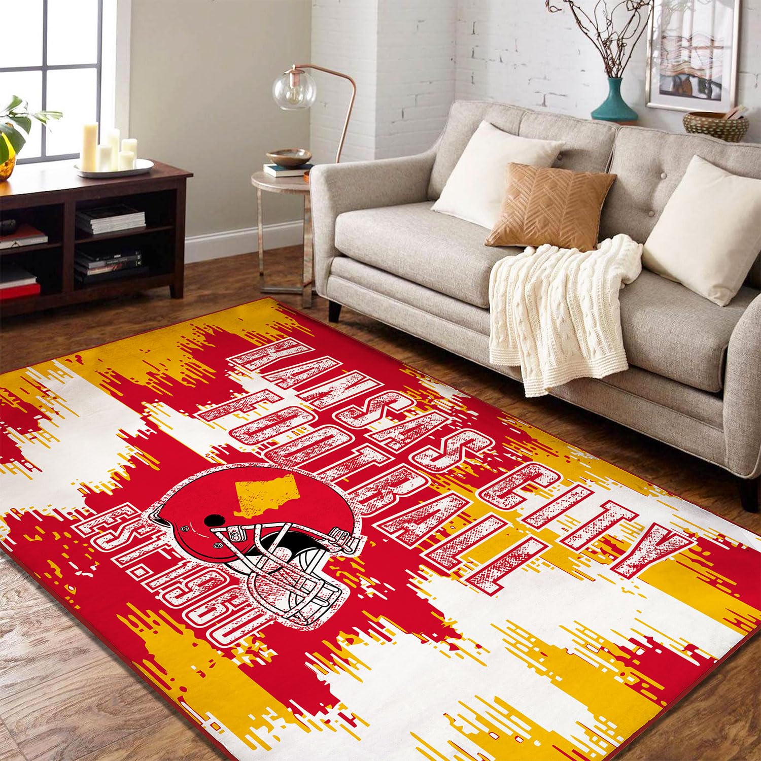 Kansas City Chiefs Football Area Rug - 6x9 Non-Slip Machine Washable Carpet for Living Room, Bedroom & Man Cave Decor - Perfect for Sports Fans and Game Day Gatherings