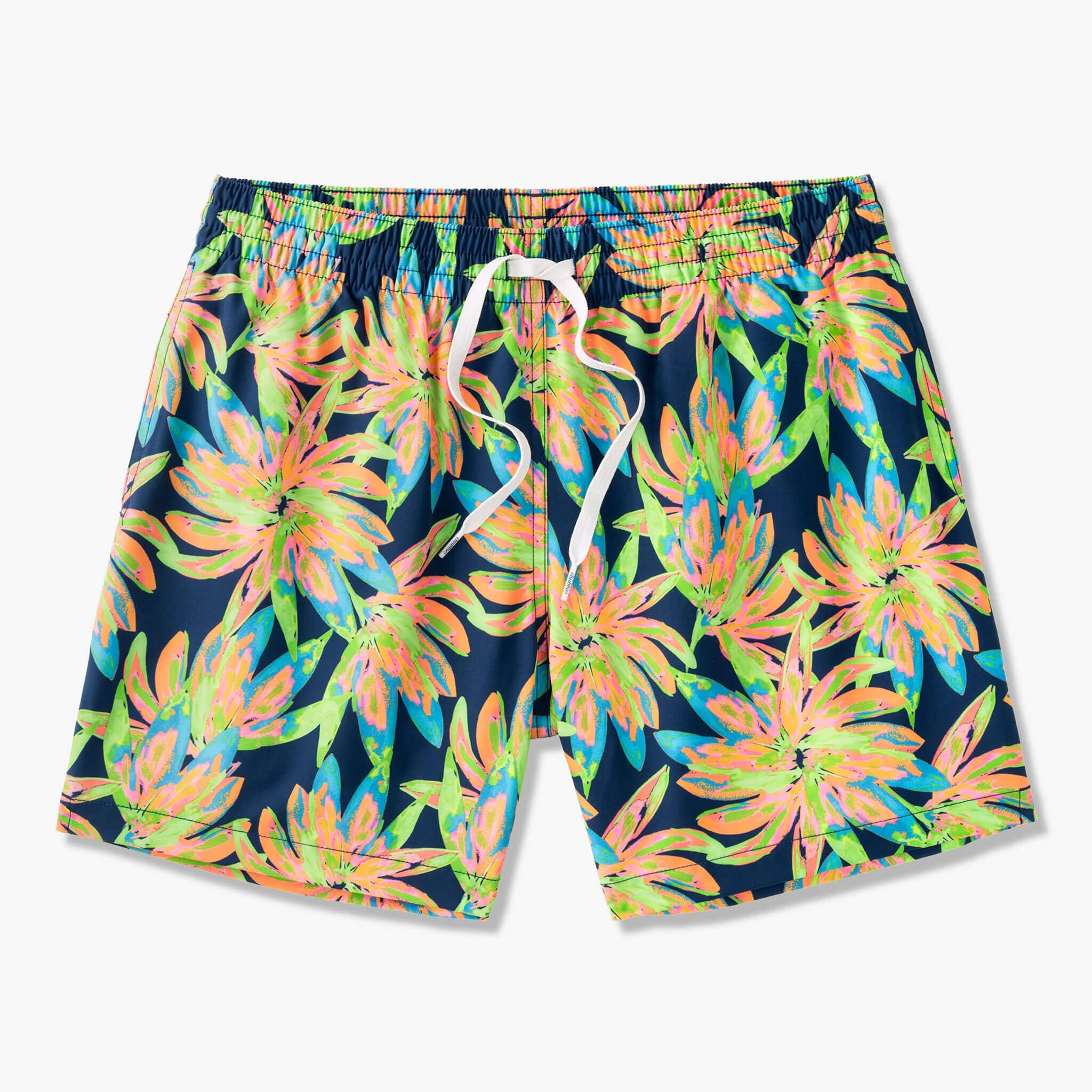 Chubbies 5.5 Inch Swim Trunks for Men - Vibrant Ocean Flowers Print with Plaid Accents in Bright Green | Perfect for Beach, Pool, and Summer Vacations