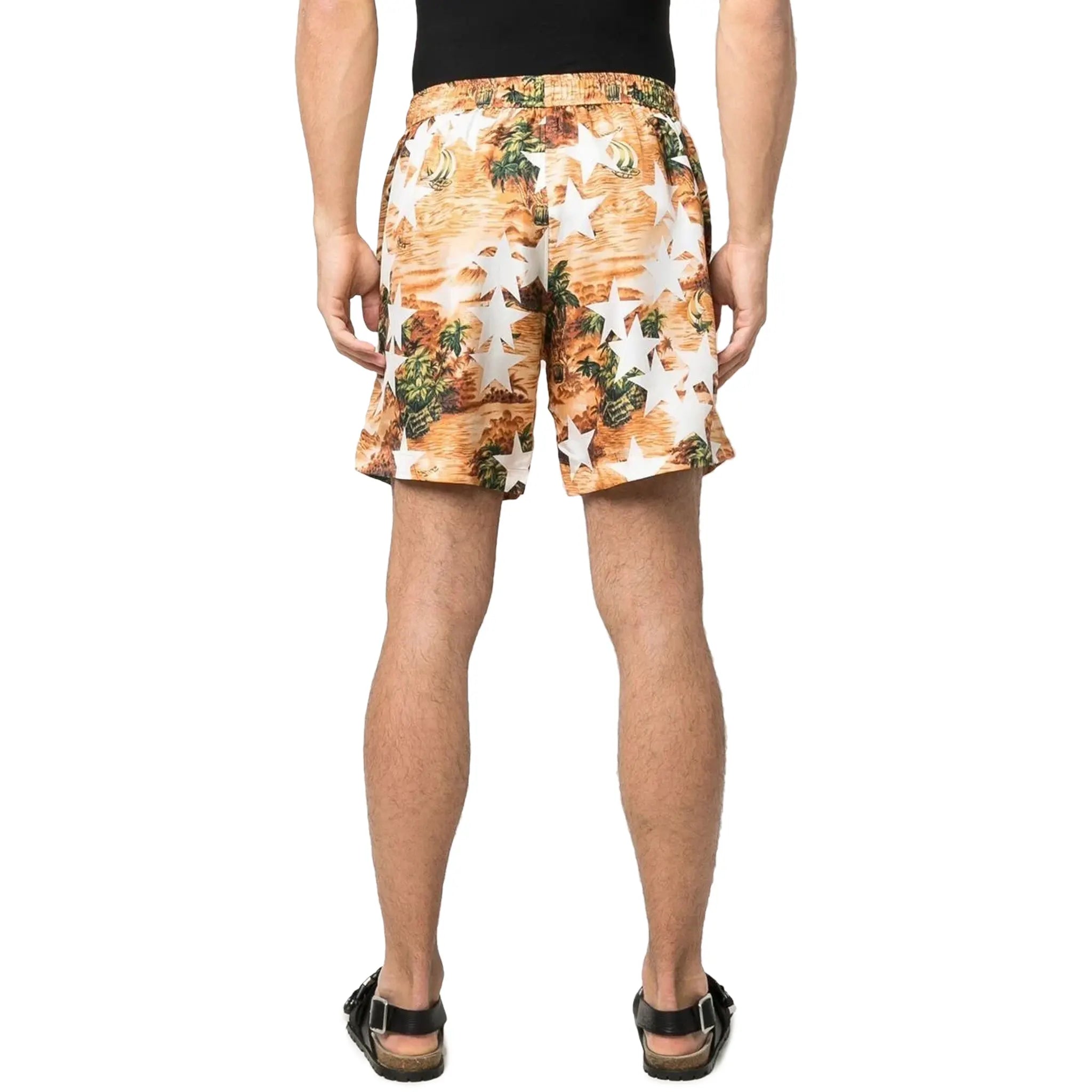 Amiri Tropical Star Orange Swim Shorts for Men - Quick-Dry Beach Swimwear with UPF Protection - Perfect for Pool, Vacation & Summer Outings
