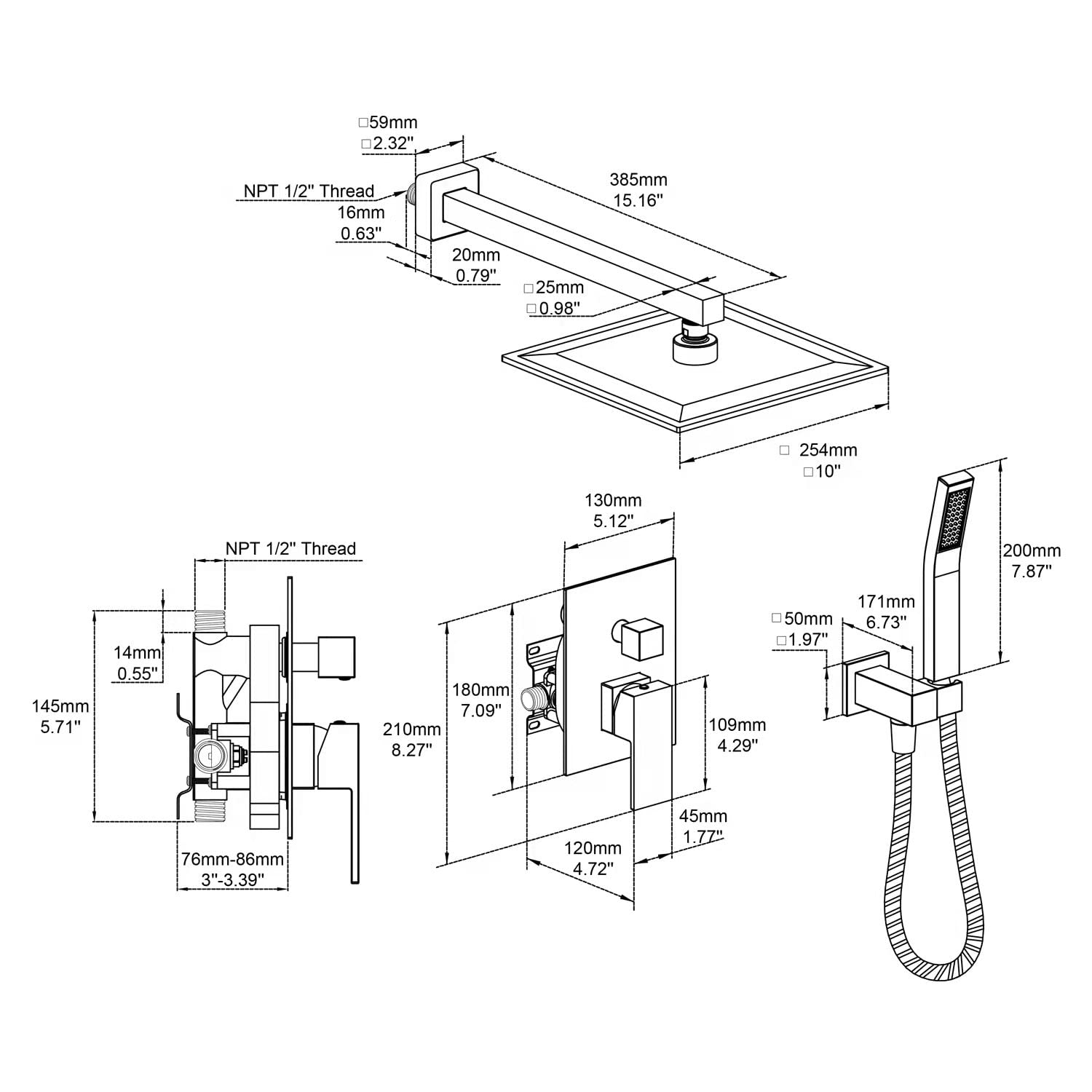 10 Inch Brushed Gold Wall Mount Rain Shower Combo Set - Rainfall Shower Head & Handheld Shower for Luxurious Bathroom Experience | Perfect for Master Bath, Spa Retreat & Modern Home Renovation