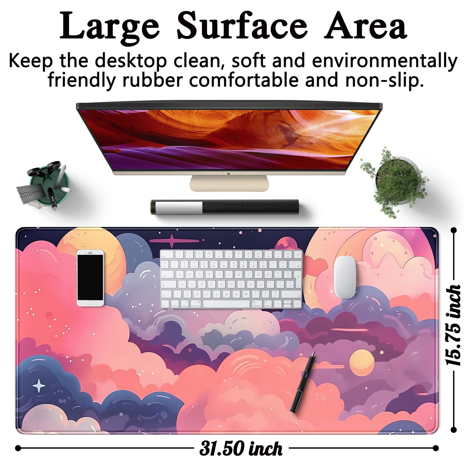 Kawaii Pink Purple Cloud Anime XXL Gaming Mouse Pad - 31.5