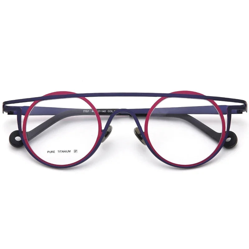 Stylish Unisex Full Rim Round Brow Line Double Bridge Titanium Eyeglasses Frame 47757 - Perfect for Reading, Work & Fashion Accessories