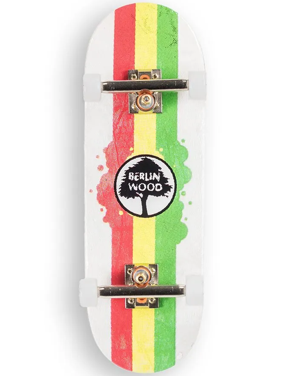 Berlinwood Fingerboard Complete BW Rasta Rally - Professional Finger Skateboard for Tricks & Stunts - Perfect for Skateboard Enthusiasts & Collectors