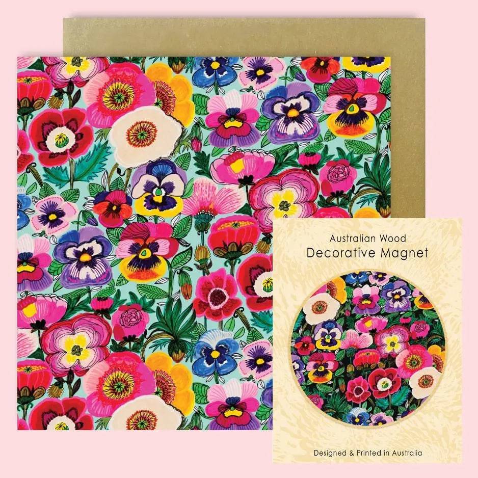 Pansies Magnet & Greeting Card Gift Set - Perfect for Birthdays, Anniversaries, and Thank You Gifts