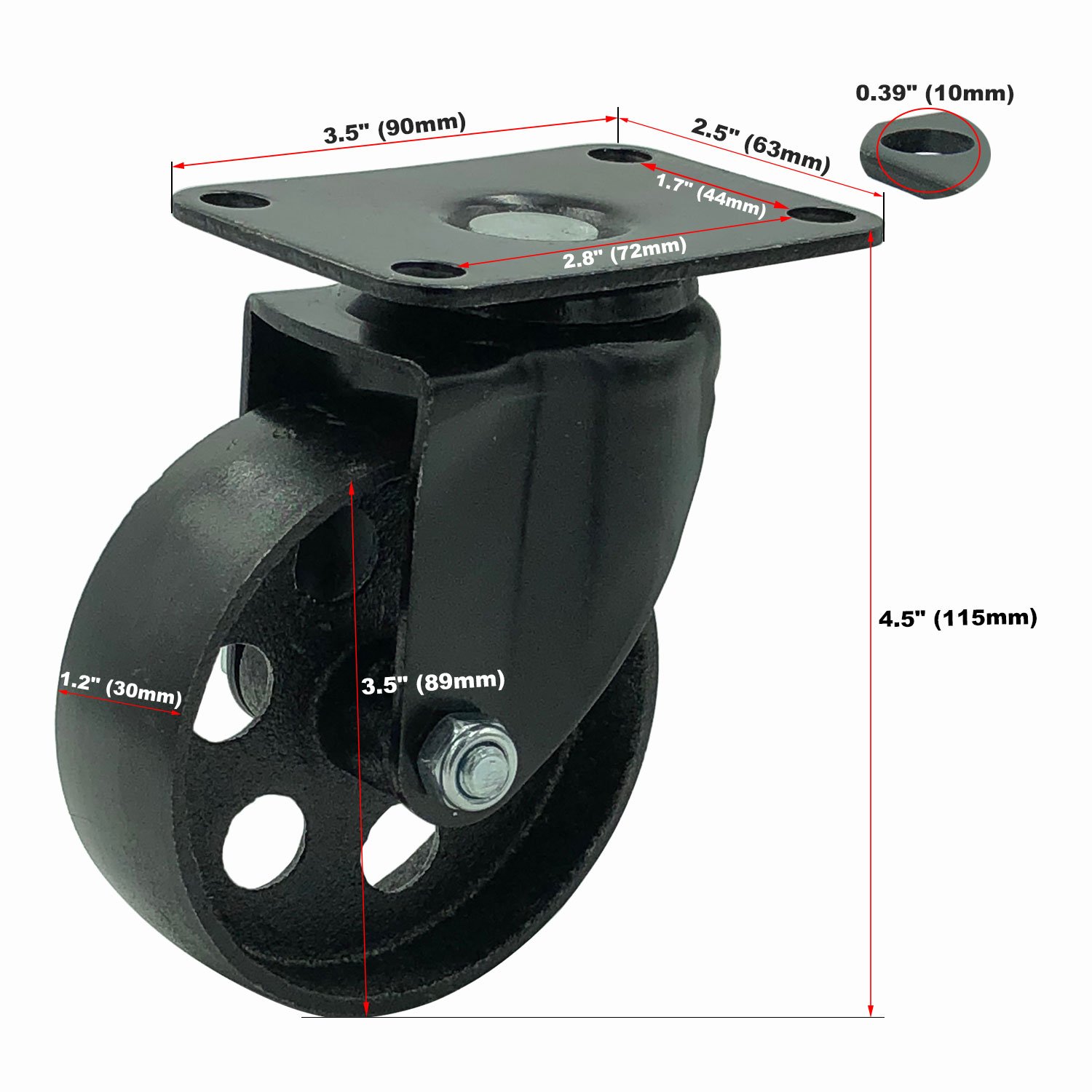 FactorDuty 8 All Black Heavy Duty Metal Swivel Plate Caster Wheels with Brake Lock - 3.5 Inch High-Gauge Steel Wheels for Industrial Equipment, Furniture, and Workshop Use