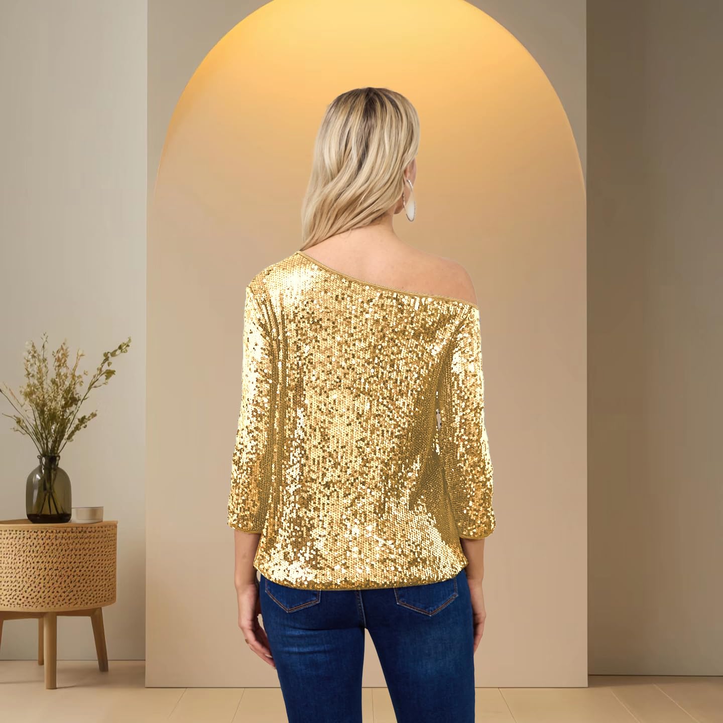 Sparkly Sequins Off Shoulder Tank Top for Women - Glittery Cocktail Party & Casual T-Shirt Blouse - Perfect for Night Out, Club Wear, Date Night and Summer Vacation