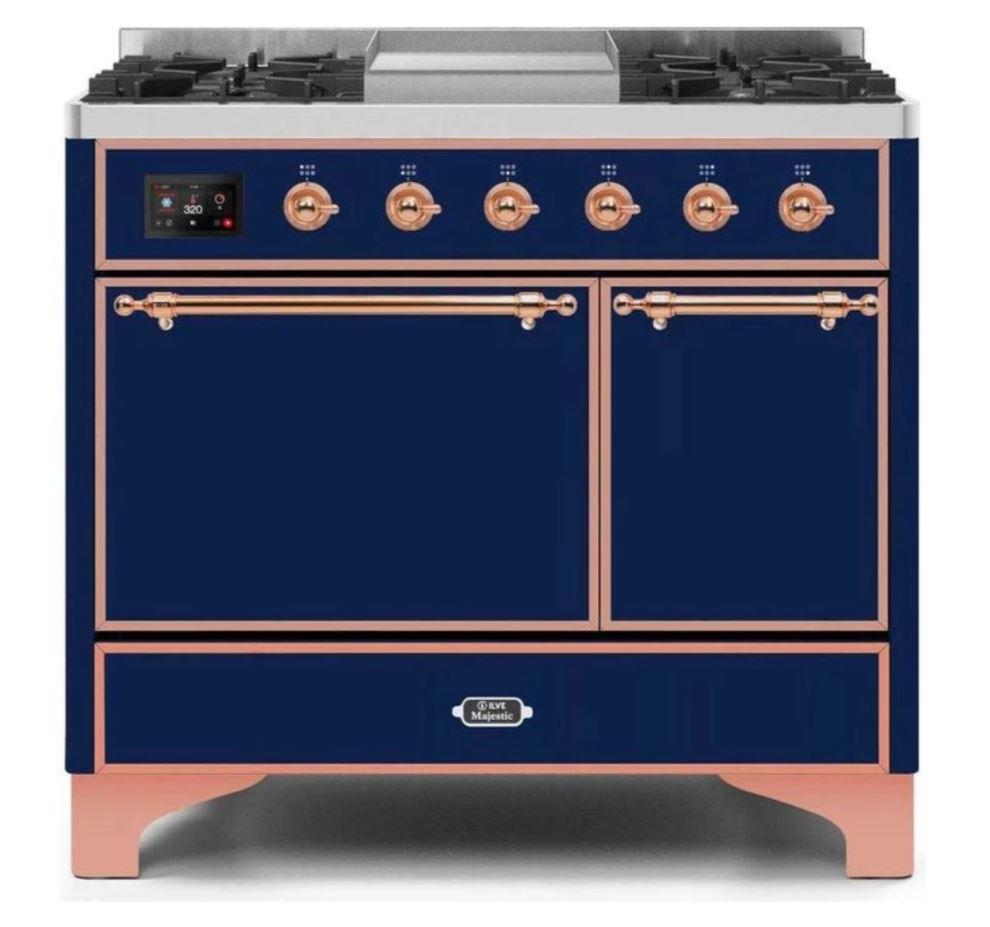 ILVE 40 Inch Majestic II Series Professional Natural Gas & Propane Dual Fuel Range with 6 Sealed Burners & Electric Oven - UMD10FDQNS3 - Perfect for Home Chefs & Commercial Kitchens