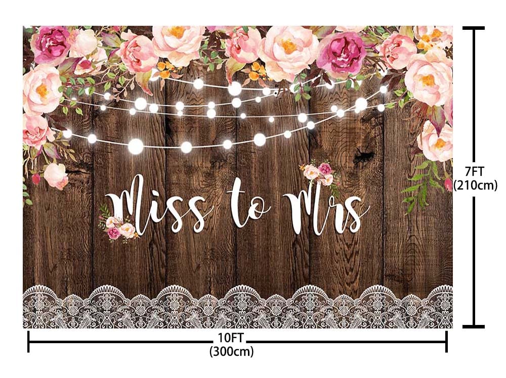 10x7ft Miss to Mrs Backdrop - Brown Wood Photography Background with Pink Floral Design for Bridal Shower, Engagement Party & Wedding Decorations | Perfect for Bride-to-Be Photos, Wedding Banners & Party Props