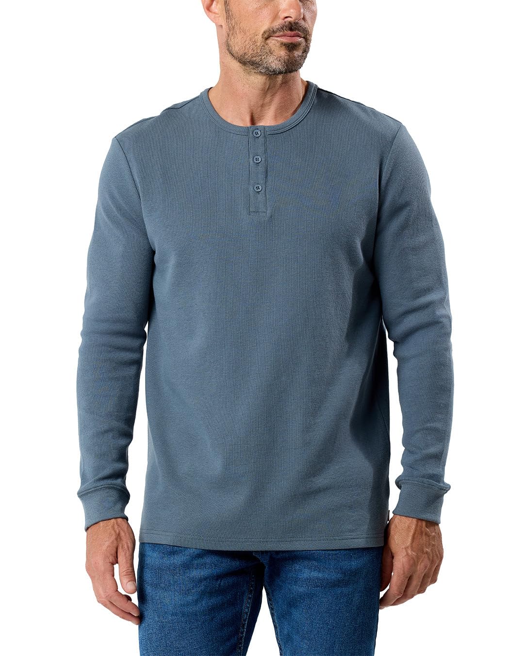 INTO THE AM Men's Long Sleeve Waffle Henley Shirt - Soft Thermal Cotton Fall Shirt for Men (S-4XL) | Cozy Casual Wear for Autumn & Winter Outfits