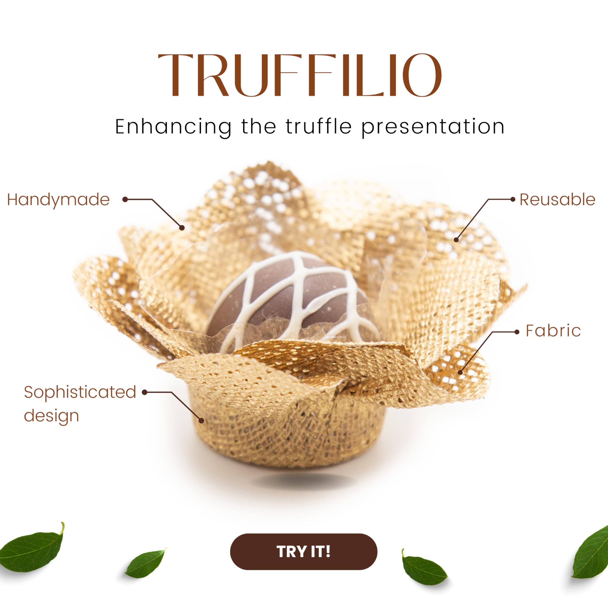 Handmade Fabric Truffle Cups - Pack of 20 - Reusable Candy Liners for Chocolate Truffles, Cupcake Wrappers, Brigadeiro & Dessert Decorations - Premium Camellia Gold Fabric - Perfect for Parties, Weddings & Gift Packaging