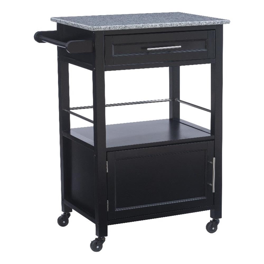 Linon Mitchell Wood Granite Top Rolling Kitchen Cart with Ample Storage - Black | Perfect for Small Kitchens, Dining Rooms & Outdoor Entertaining