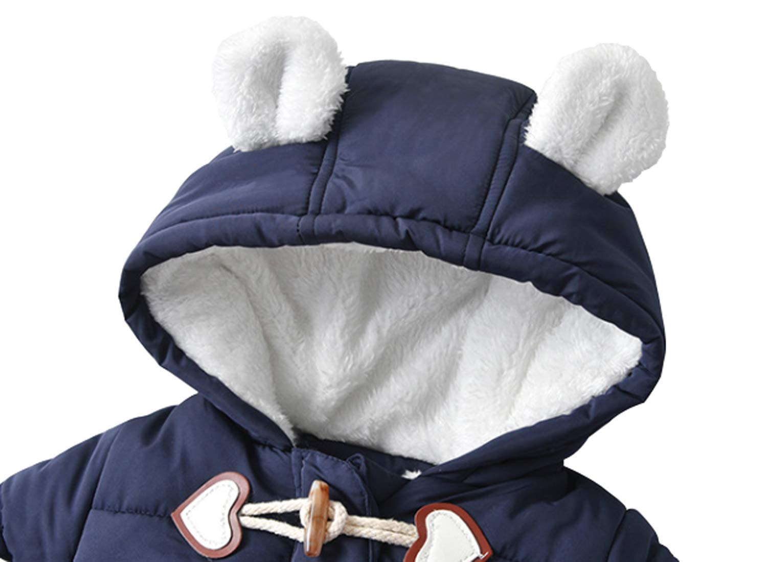 DINGDONG'S CLOSET Baby Winter Hooded Puffer Jacket Snowsuit with Gloves - Warm Cozy Outerwear for Boys & Girls - Perfect for Snow Play, Outdoor Activities & Cold Weather Protection