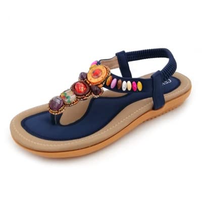 EastMetal Gladiator Sandals for Women - Beaded Flat Summer Sandals, Comfortable Beach Slippers, Boho Style (Black, Size 10) - Perfect for Vacation, Poolside, and Casual Outings