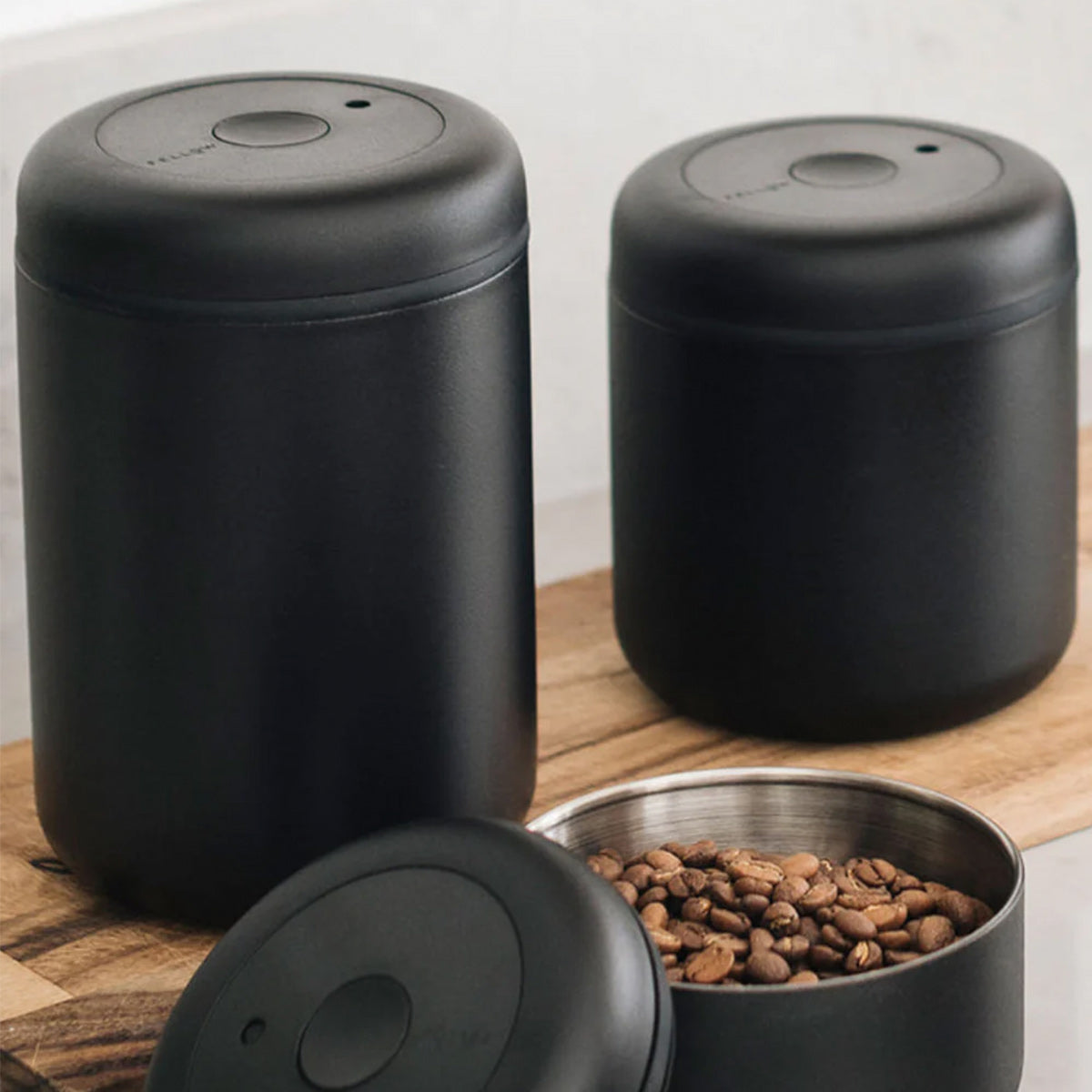 Fellow Atmos Coffee Canister 1.2L (40oz) - Airtight Vacuum Seal for Fresh Coffee Storage - Matte Black - Ideal for Kitchen Countertop, Pantry & Coffee Station Organization