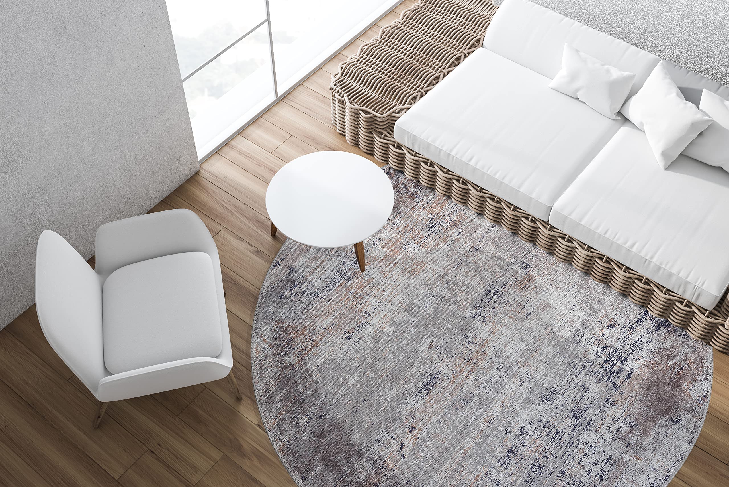 Machine Washable Waterproof & Dirt Resistant Round Area Rug - 8' Blue Indoor Rug for Living Room, Bedroom, Home Decor | Perfect for High Traffic Areas & Pet-Friendly Homes